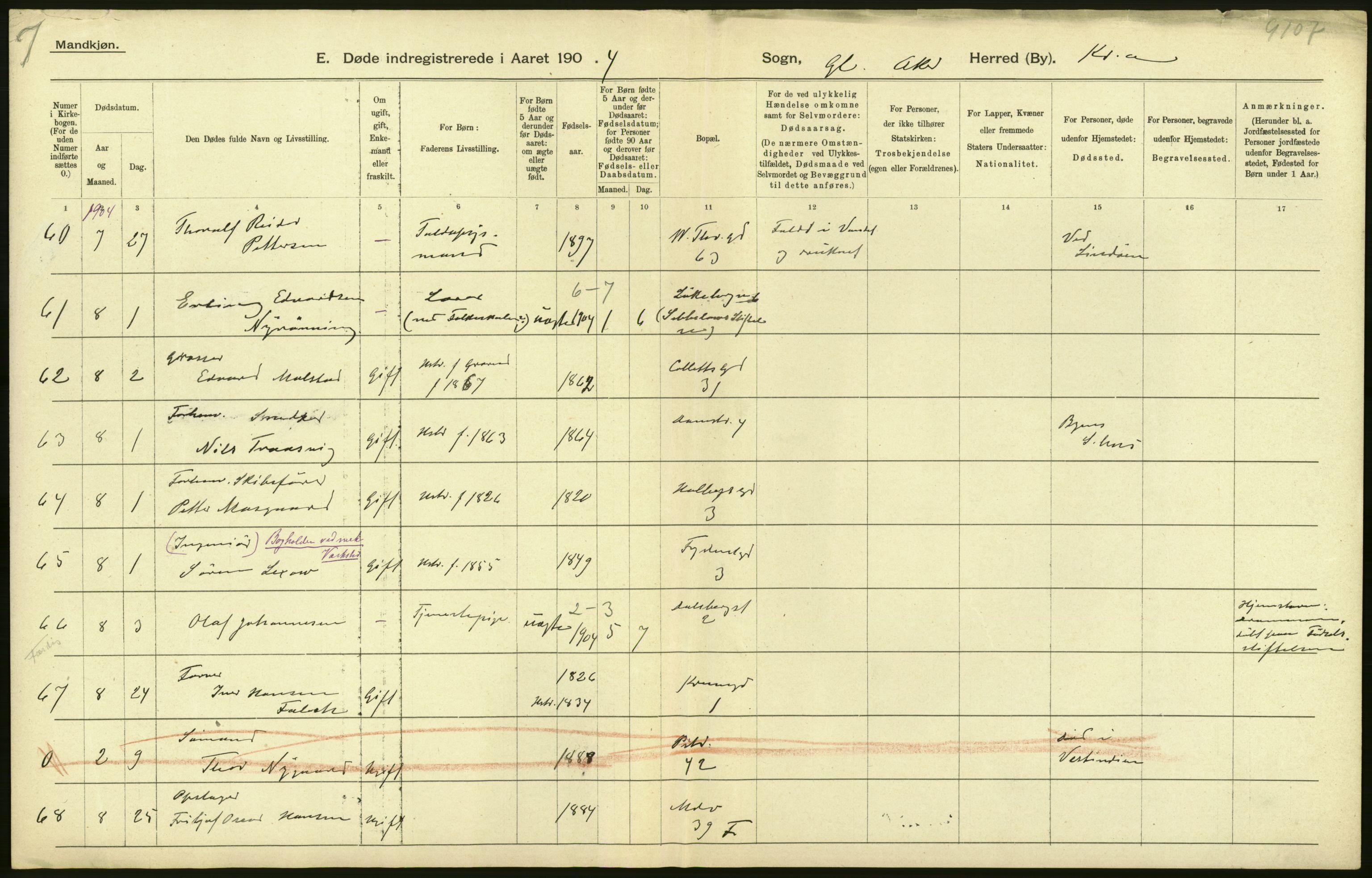 Statistisk sentralbyrå, Sosiodemografiske emner, Befolkning, AV/RA-S-2228/D/Df/Dfa/Dfab/L0004: Kristiania: Gifte, døde, 1904, s. 370