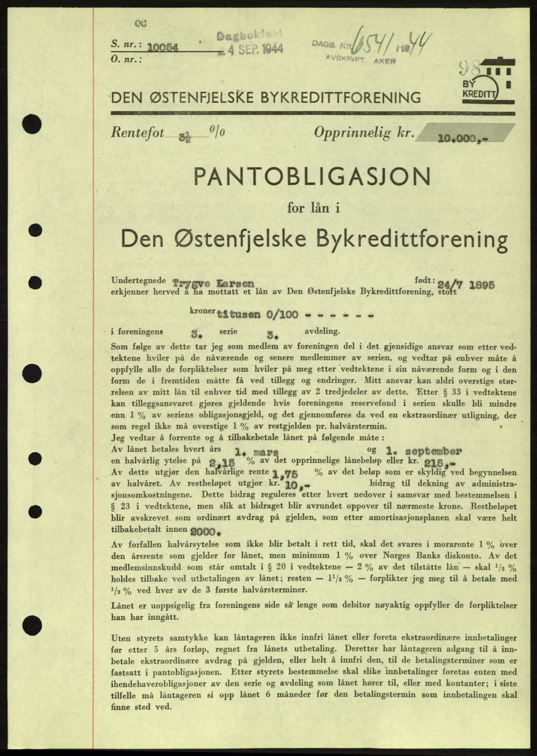 Aker herredsskriveri, SAO/A-10896/G/Gb/Gba/Gbac/L0035: Pantebok nr. B200-201, 1944-1944, Dagboknr: 6541/1944