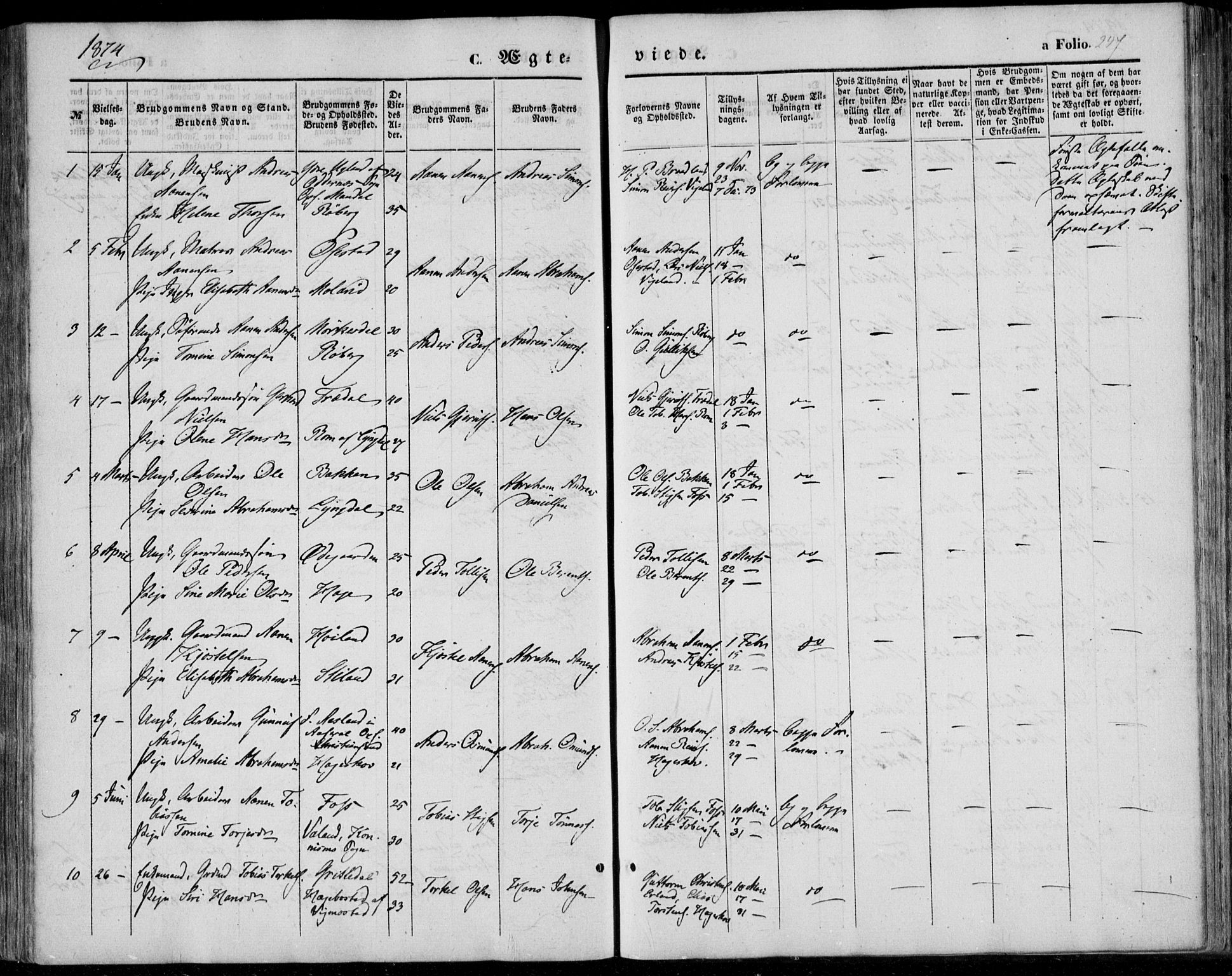 Sør-Audnedal sokneprestkontor, SAK/1111-0039/F/Fa/Fab/L0007: Ministerialbok nr. A 7, 1855-1876, s. 247