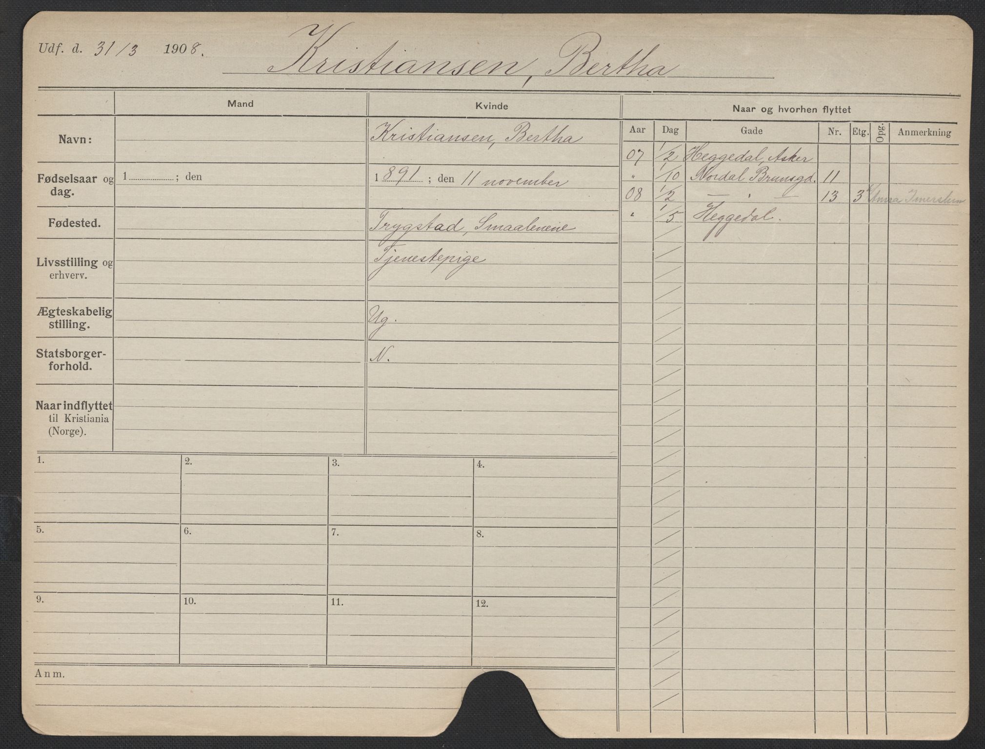 Oslo folkeregister, Registerkort, AV/SAO-A-11715/F/Fa/Fac/L0019: Kvinner, 1906-1914, s. 249a