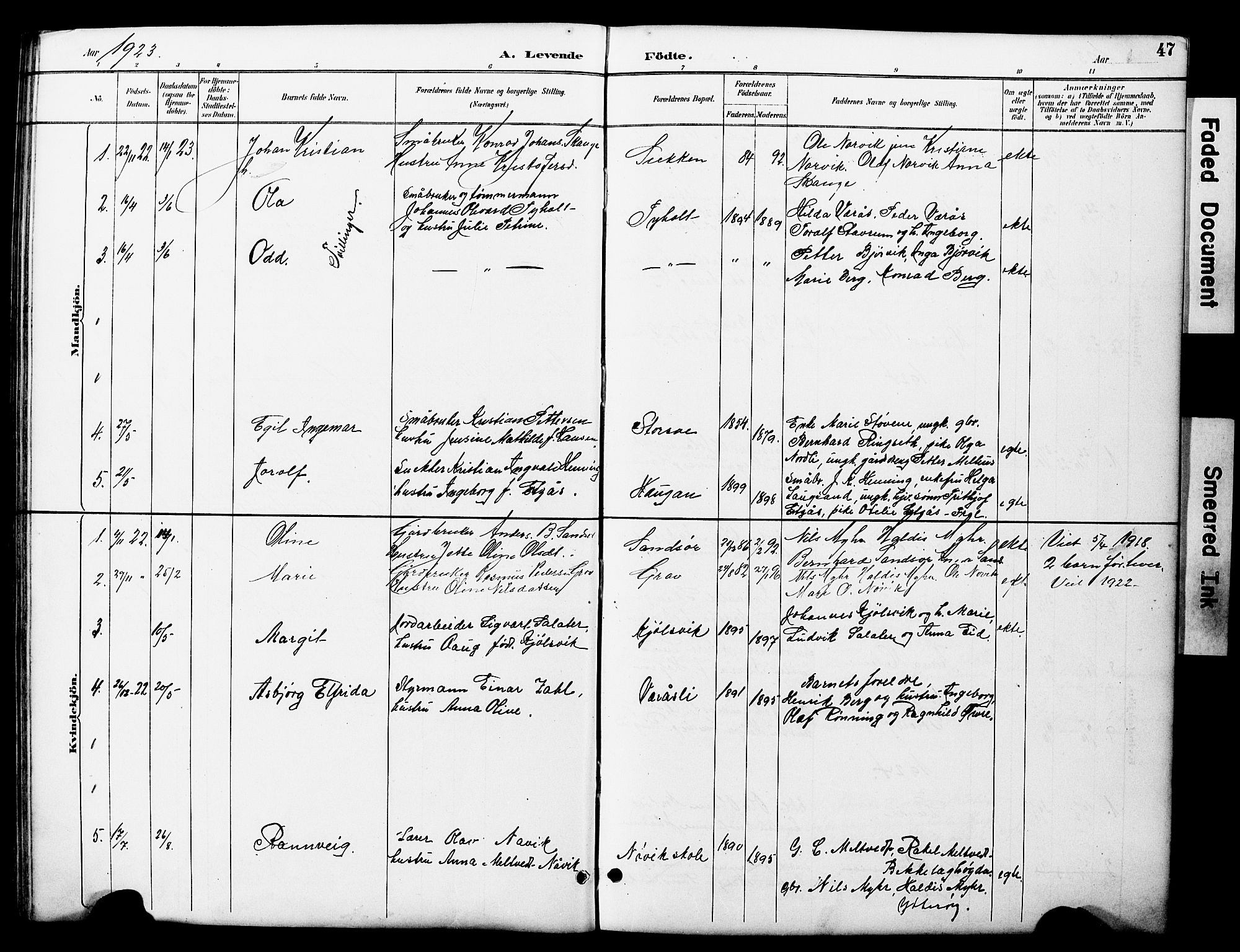 Ministerialprotokoller, klokkerbøker og fødselsregistre - Nord-Trøndelag, AV/SAT-A-1458/722/L0226: Klokkerbok nr. 722C02, 1889-1927, s. 47