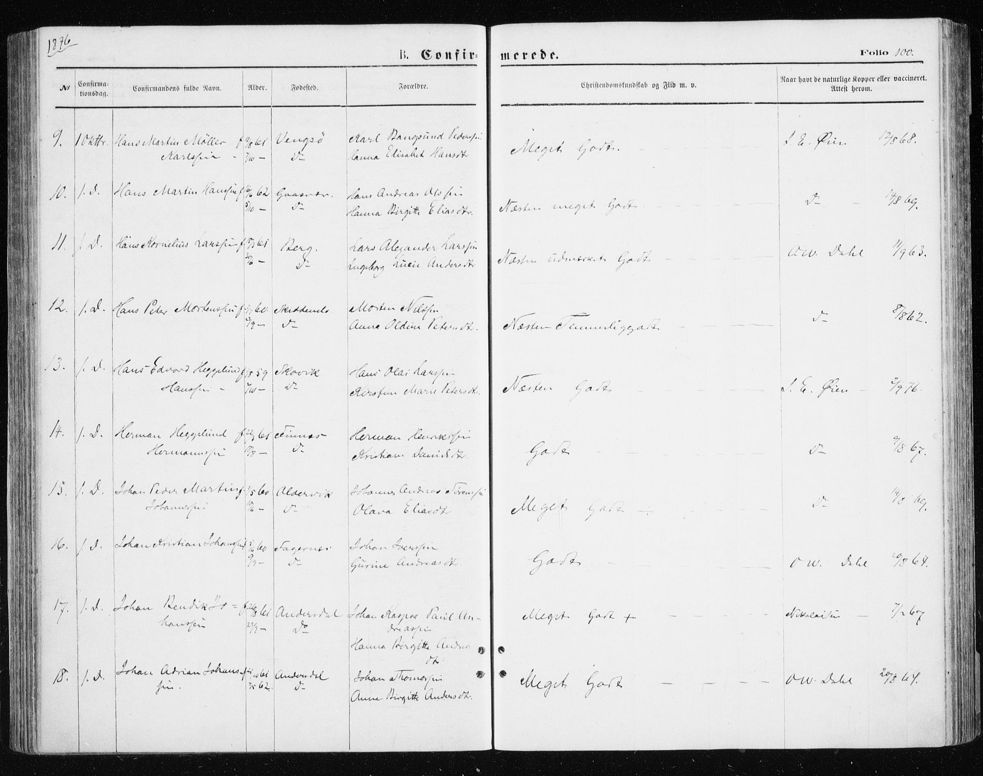 Tromsøysund sokneprestkontor, AV/SATØ-S-1304/G/Ga/L0003kirke: Ministerialbok nr. 3, 1875-1880, s. 100