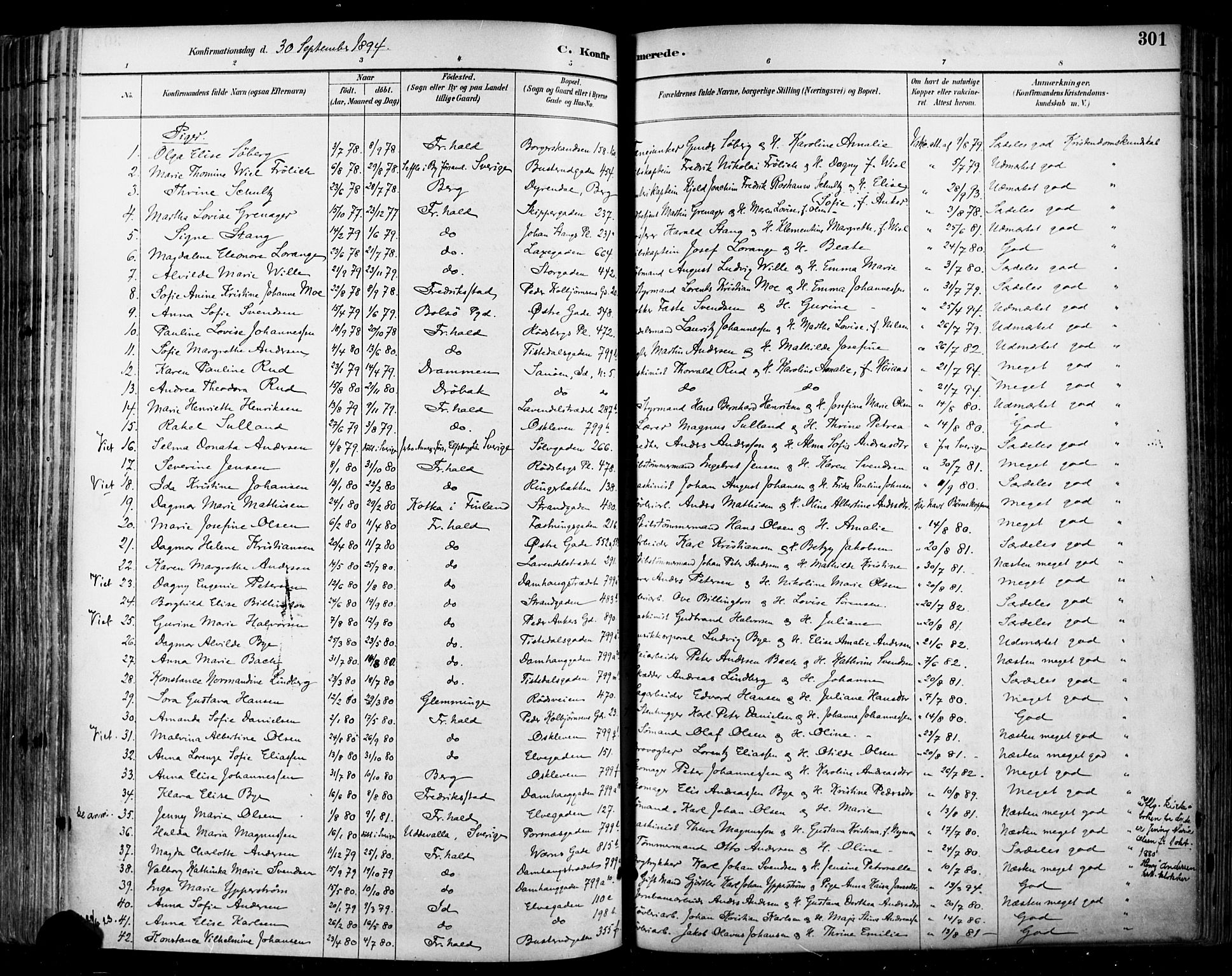 Halden prestekontor Kirkebøker, SAO/A-10909/F/Fa/L0013: Ministerialbok nr. I 13, 1890-1906, s. 301