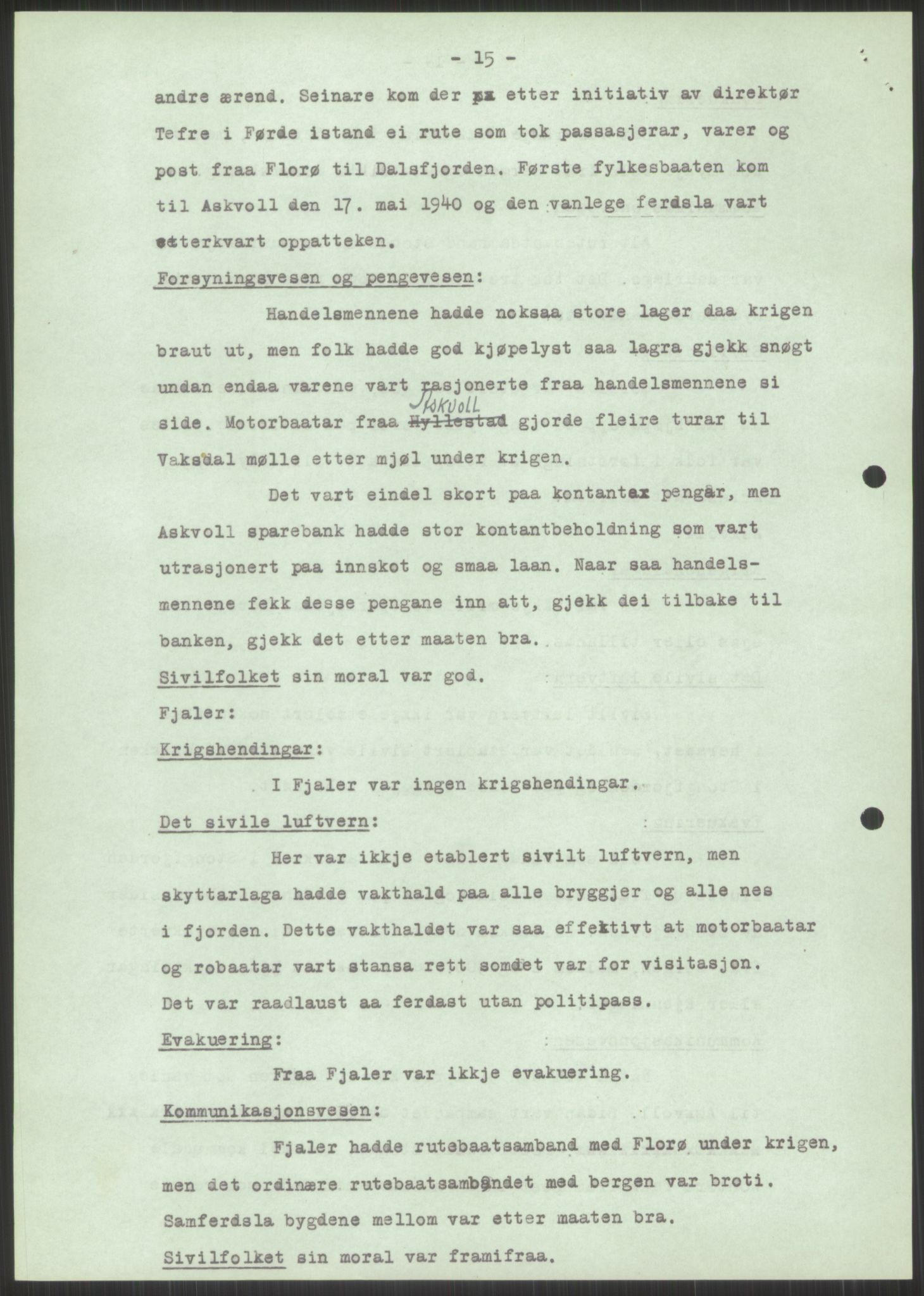 Forsvaret, Forsvarets krigshistoriske avdeling, AV/RA-RAFA-2017/Y/Ya/L0015: II-C-11-31 - Fylkesmenn.  Rapporter om krigsbegivenhetene 1940., 1940, s. 491