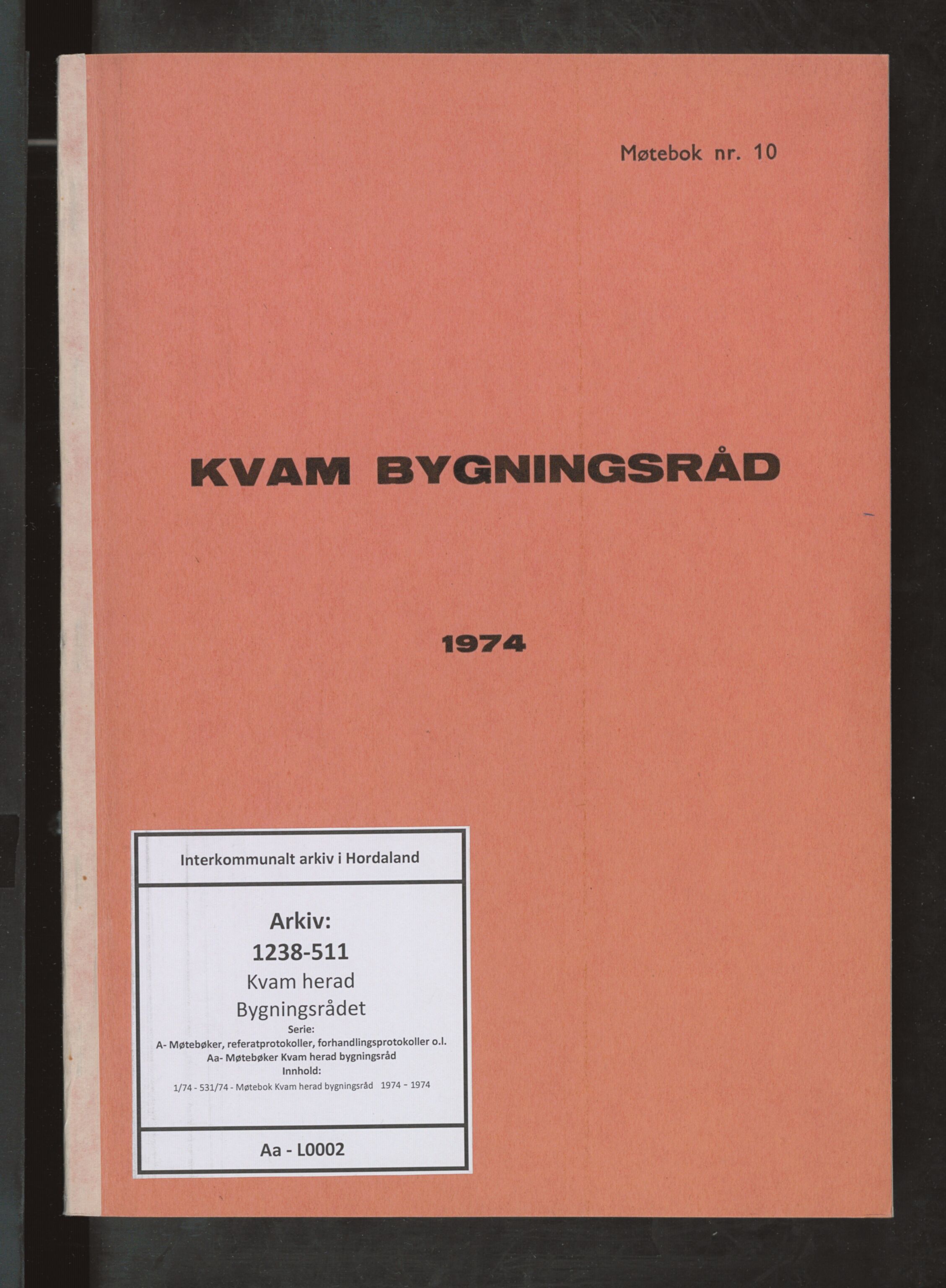 Kvam herad. Bygningsrådet, IKAH/1238-511/A/Aa/L0002: Møtebok Kvam herad bygningsråd , 1974