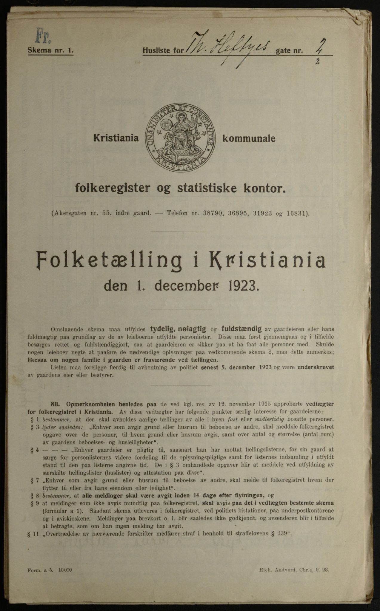 OBA, Kommunal folketelling 1.12.1923 for Kristiania, 1923, s. 120215