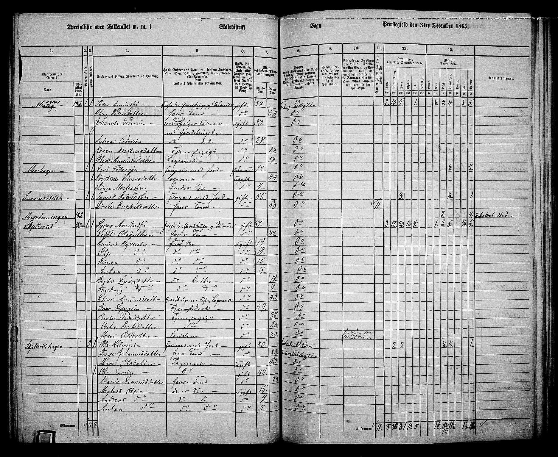 RA, Folketelling 1865 for 0524L Fåberg prestegjeld, Fåberg sokn og Lillehammer landsokn, 1865, s. 121