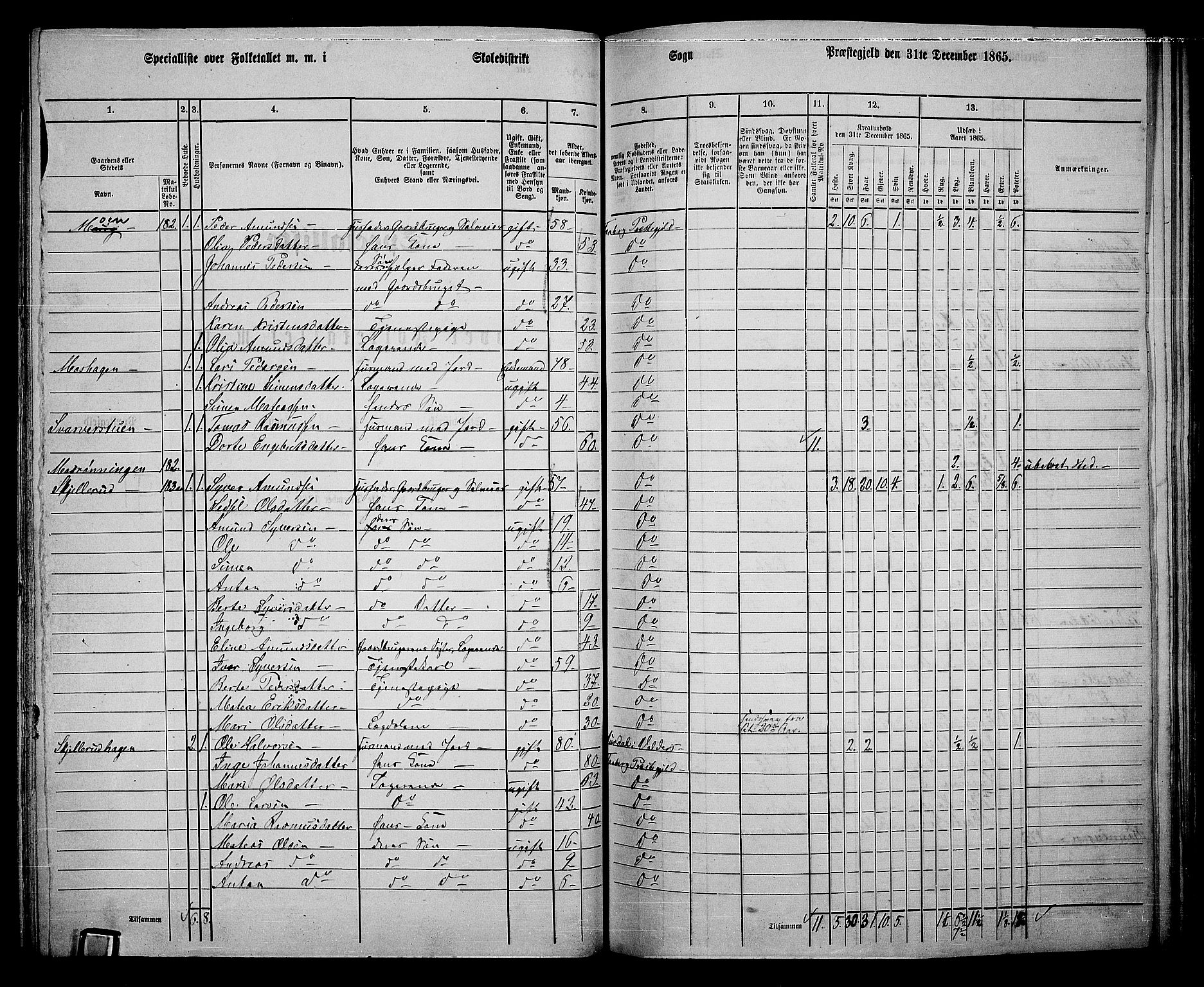 RA, Folketelling 1865 for 0524L Fåberg prestegjeld, Fåberg sokn og Lillehammer landsokn, 1865, s. 121