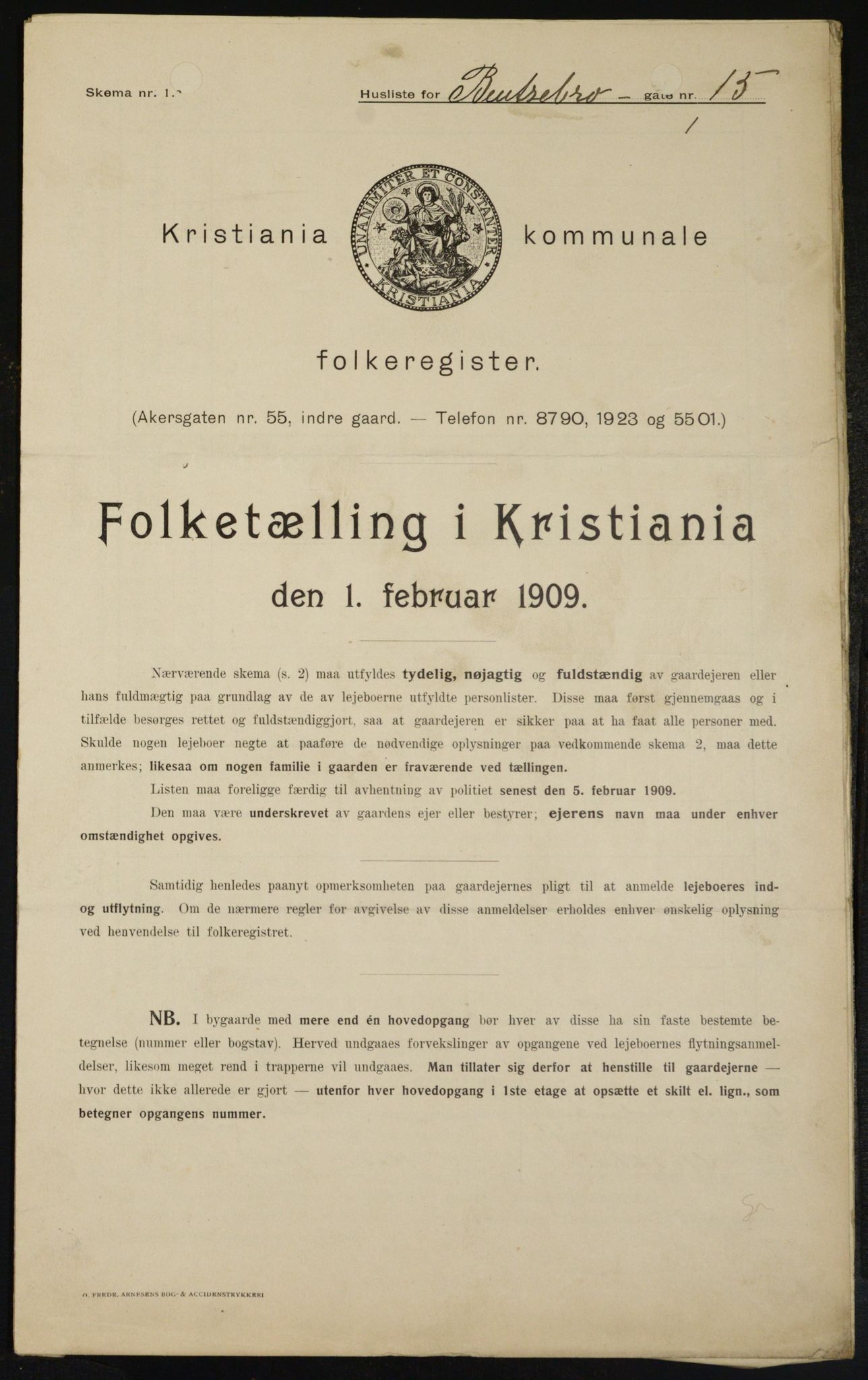 OBA, Kommunal folketelling 1.2.1909 for Kristiania kjøpstad, 1909, s. 3218