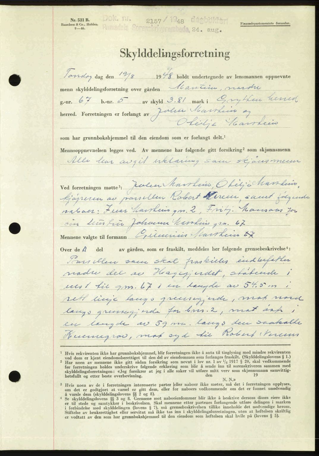 Romsdal sorenskriveri, SAT/A-4149/1/2/2C: Pantebok nr. A27, 1948-1948, Dagboknr: 2157/1948