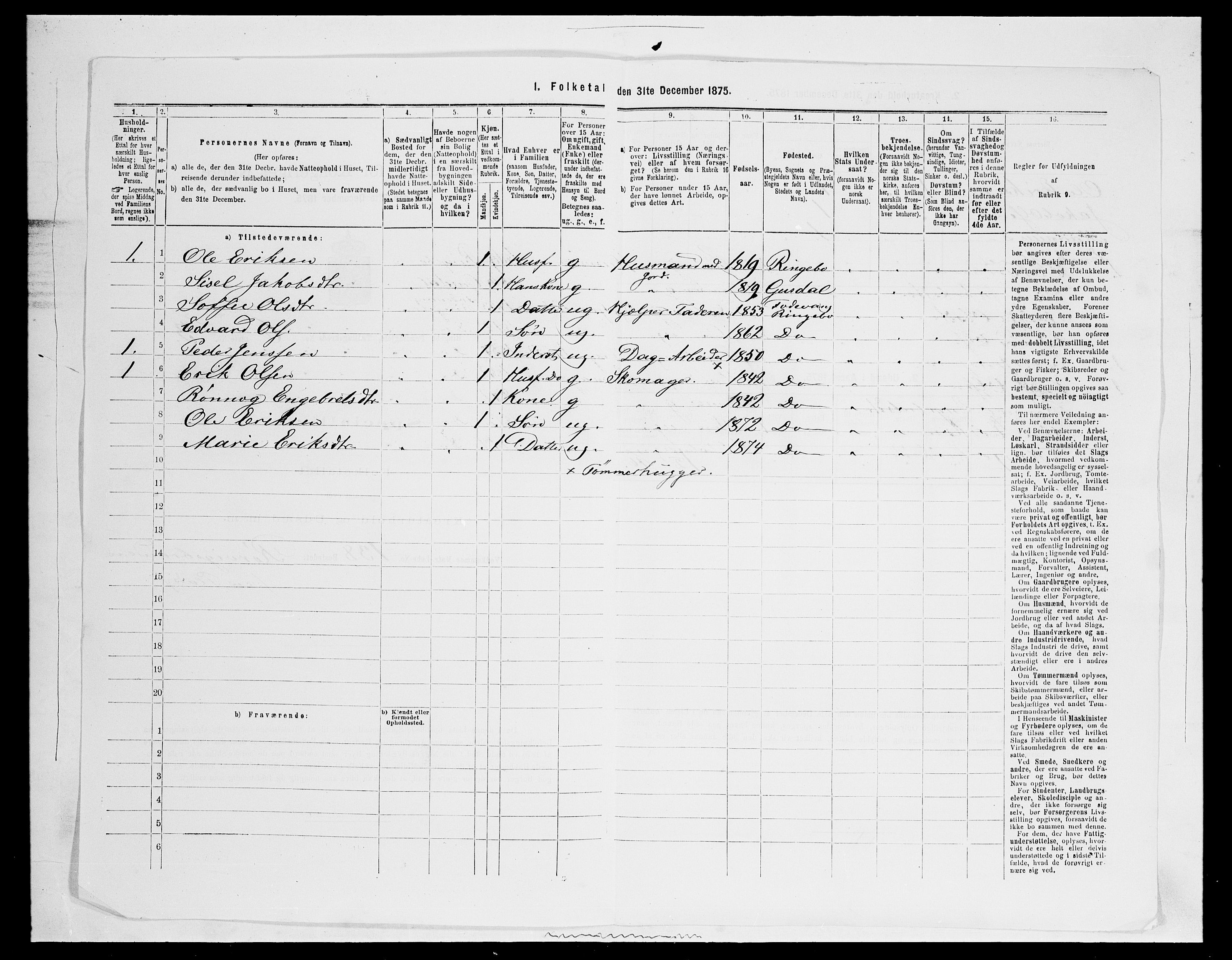 SAH, Folketelling 1875 for 0520P Ringebu prestegjeld, 1875, s. 845