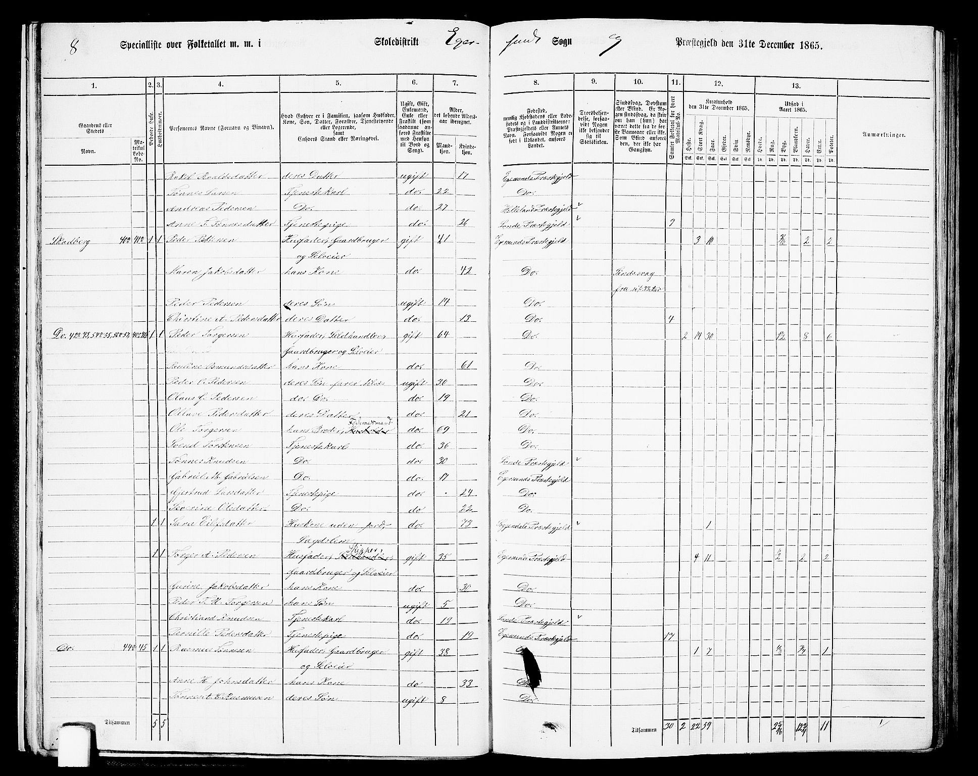 RA, Folketelling 1865 for 1116L Eigersund prestegjeld, Eigersund landsokn og Ogna sokn, 1865, s. 23