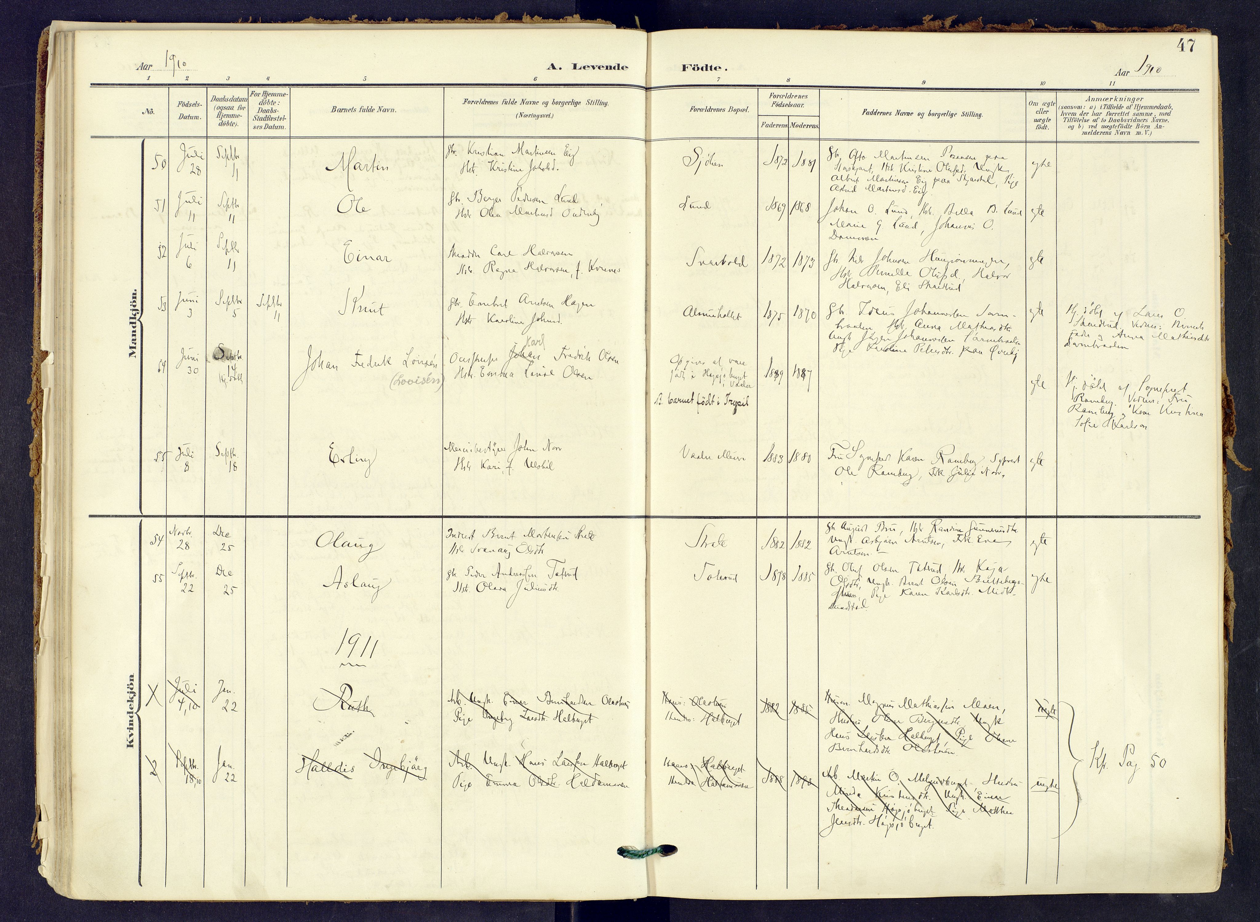 Våler prestekontor, Hedmark, AV/SAH-PREST-040/H/Ha/Haa/L0008: Ministerialbok nr. 8, 1905-1921, s. 47
