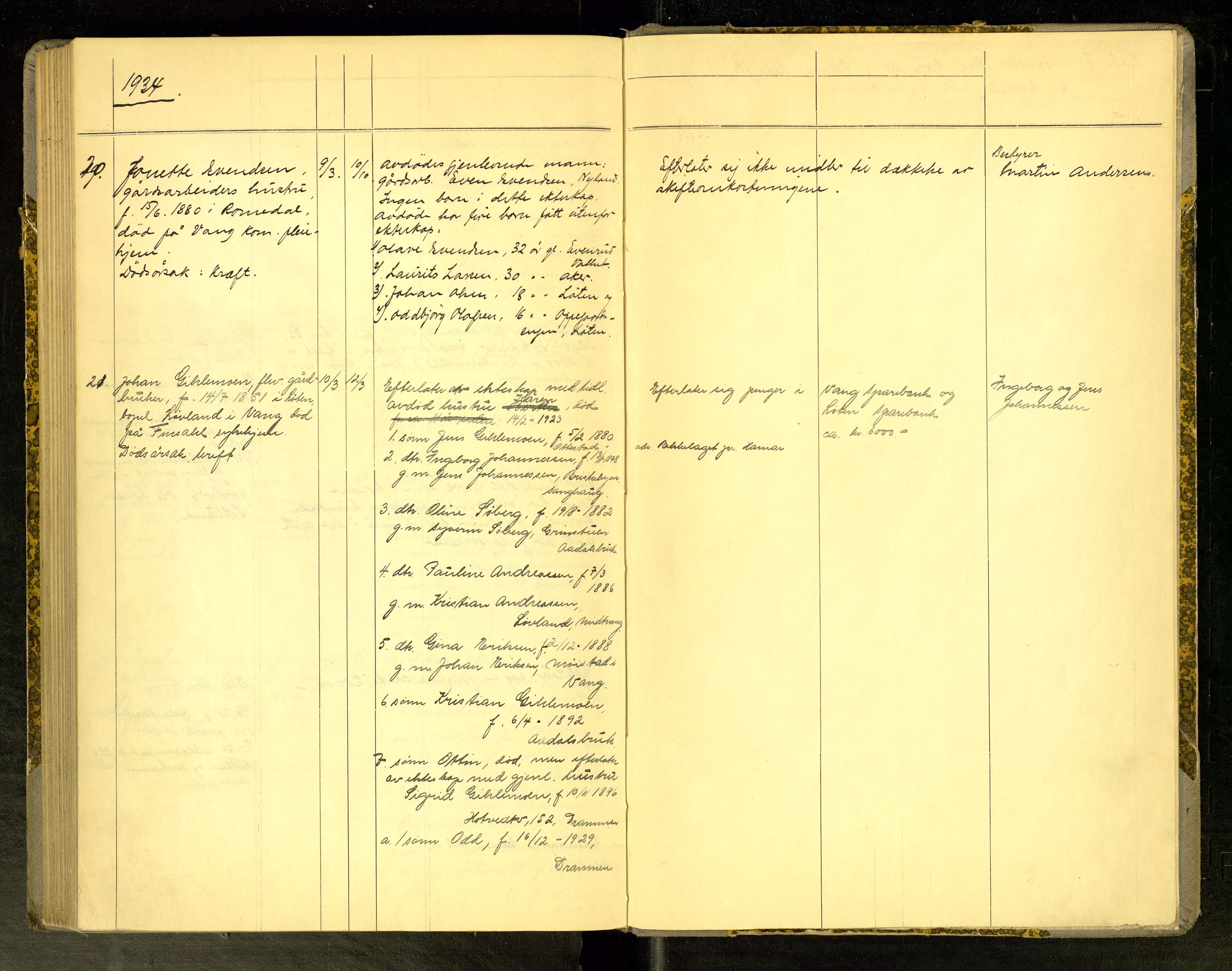 Vang, Hedmark, lensmannskontor, AV/SAH-LHV-018/H/Ha/L0008: Dødsfallsprotokoll, 1925-1934