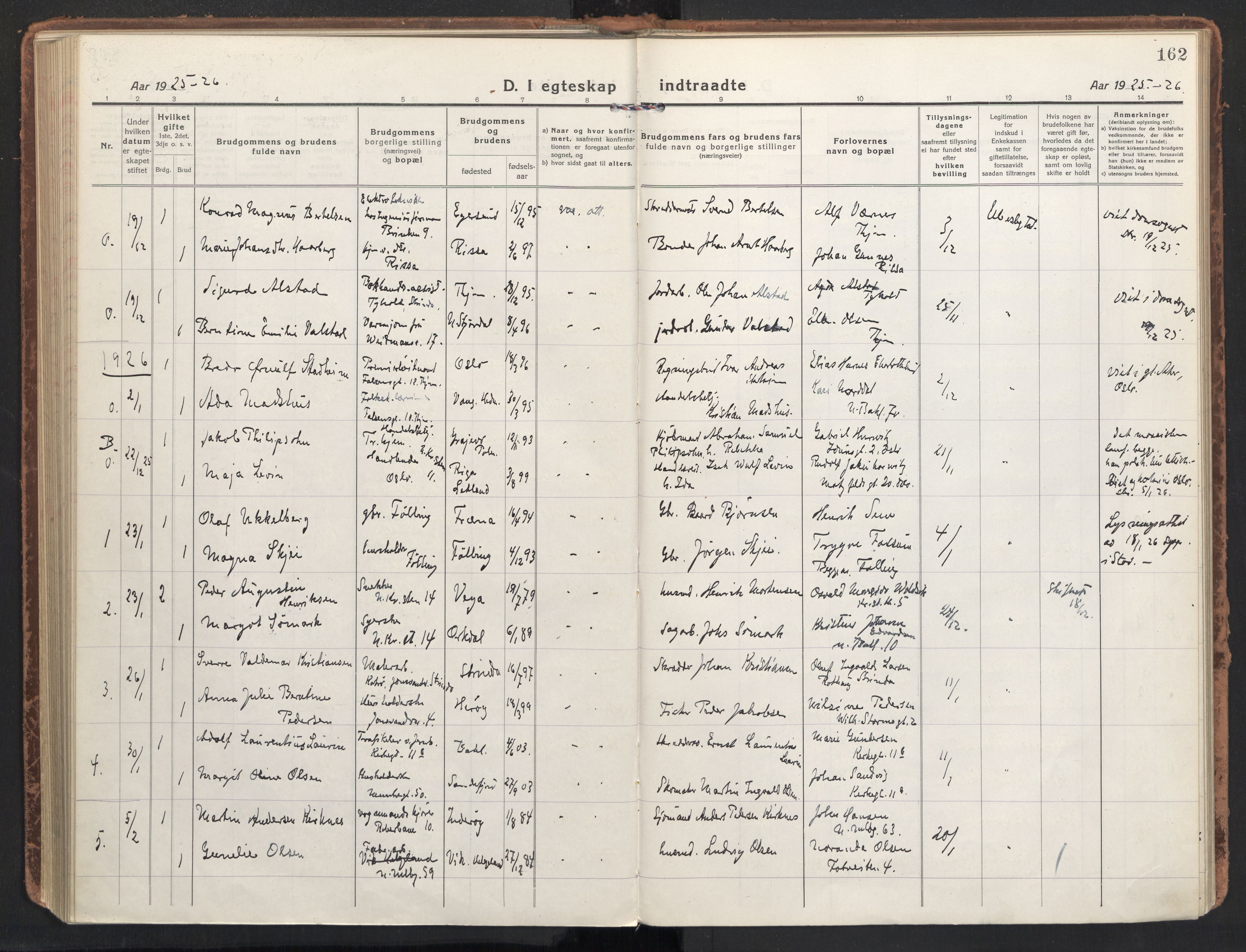 Ministerialprotokoller, klokkerbøker og fødselsregistre - Sør-Trøndelag, SAT/A-1456/604/L0206: Ministerialbok nr. 604A26, 1917-1931, s. 162