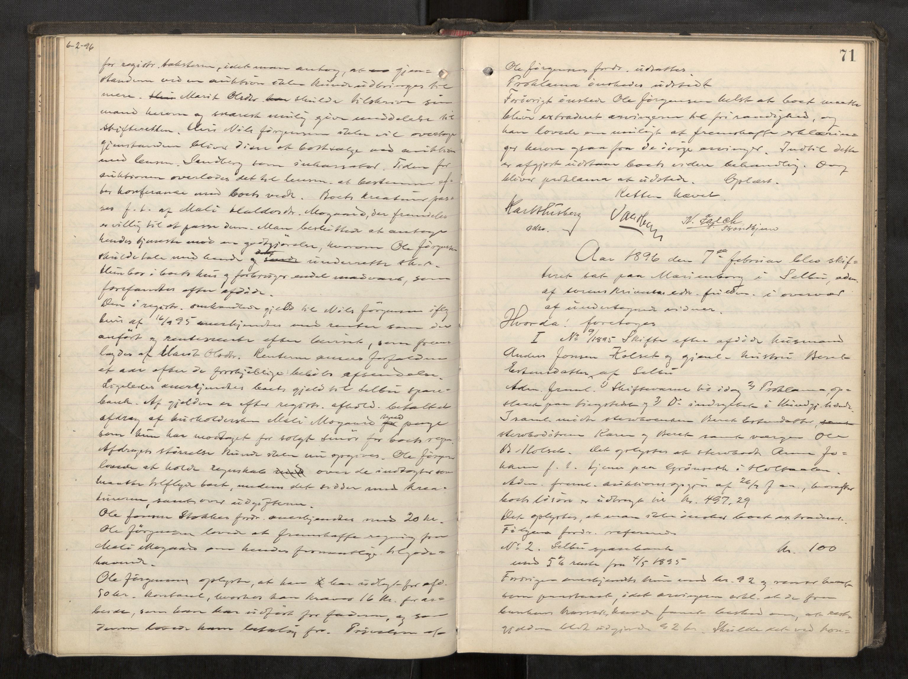 Strinda og Selbu sorenskriveri, AV/SAT-A-0015/3/3B/L0007: Skifteforhandlingsprot. 7 7, 1894-1899, s. 71