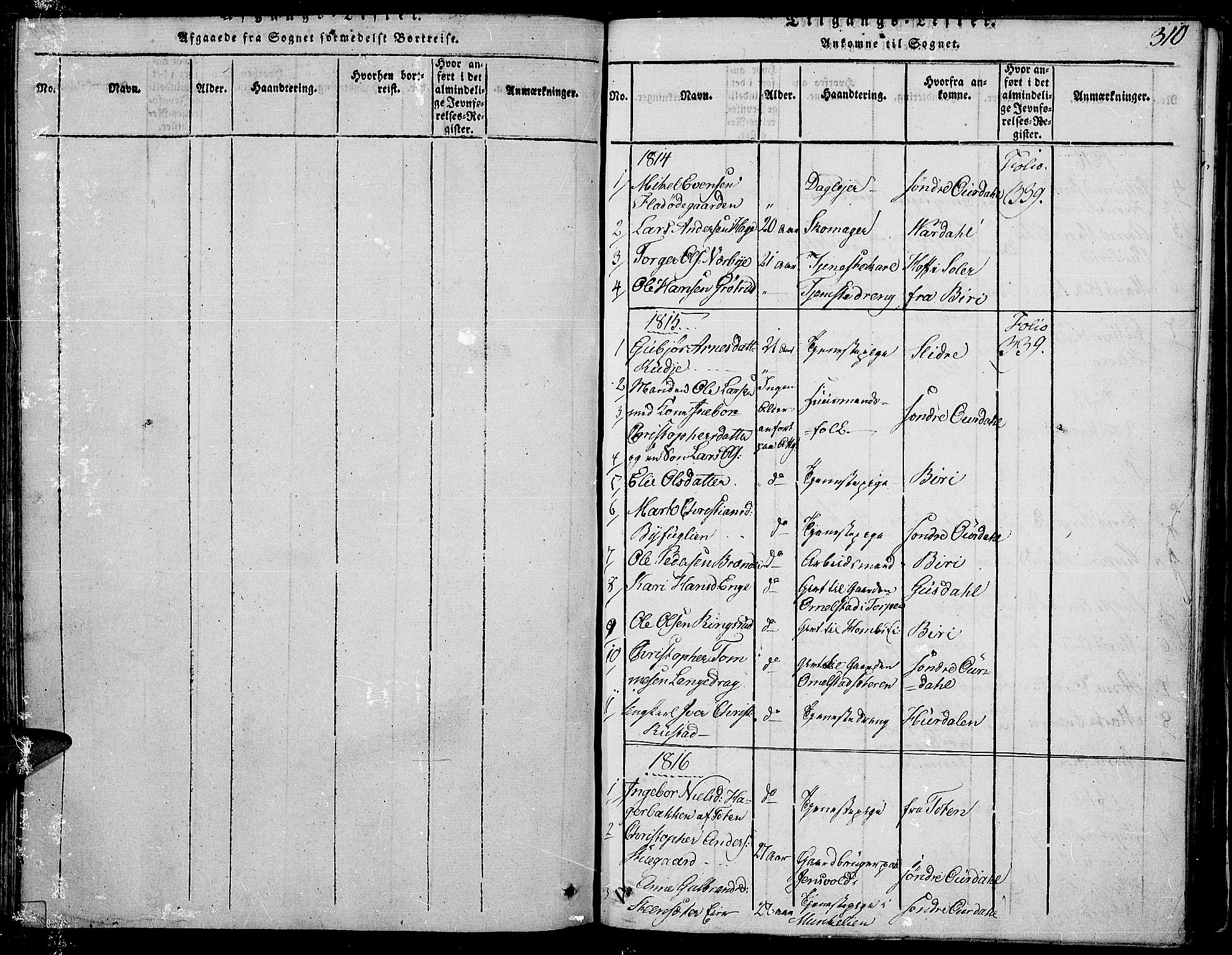 Land prestekontor, SAH/PREST-120/H/Ha/Haa/L0007: Ministerialbok nr. 7, 1814-1830, s. 310