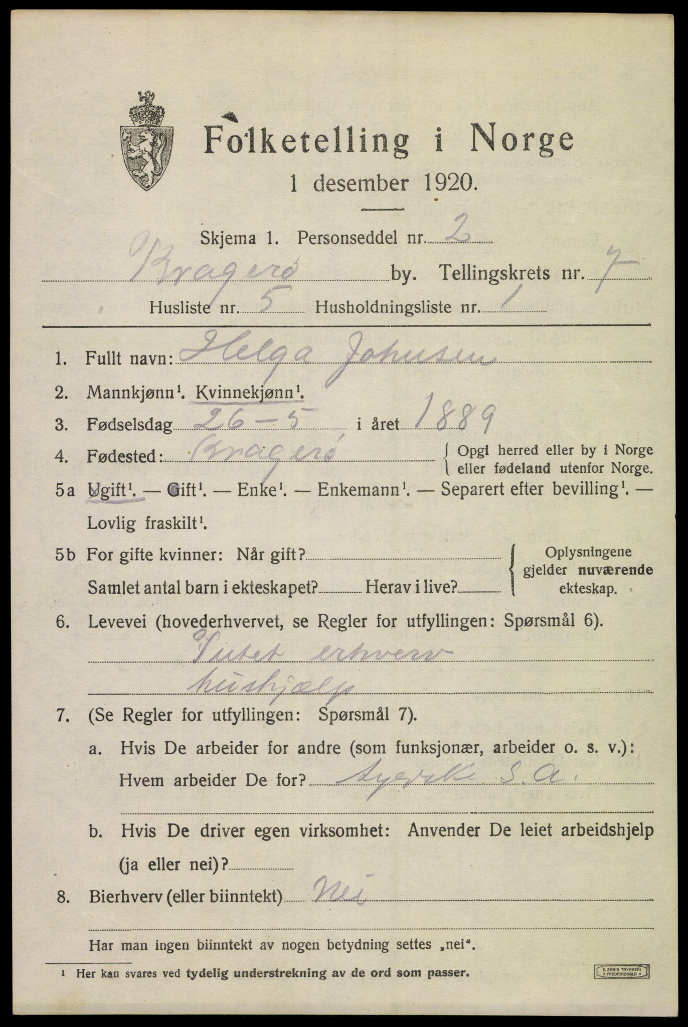 SAKO, Folketelling 1920 for 0801 Kragerø kjøpstad, 1920, s. 9745