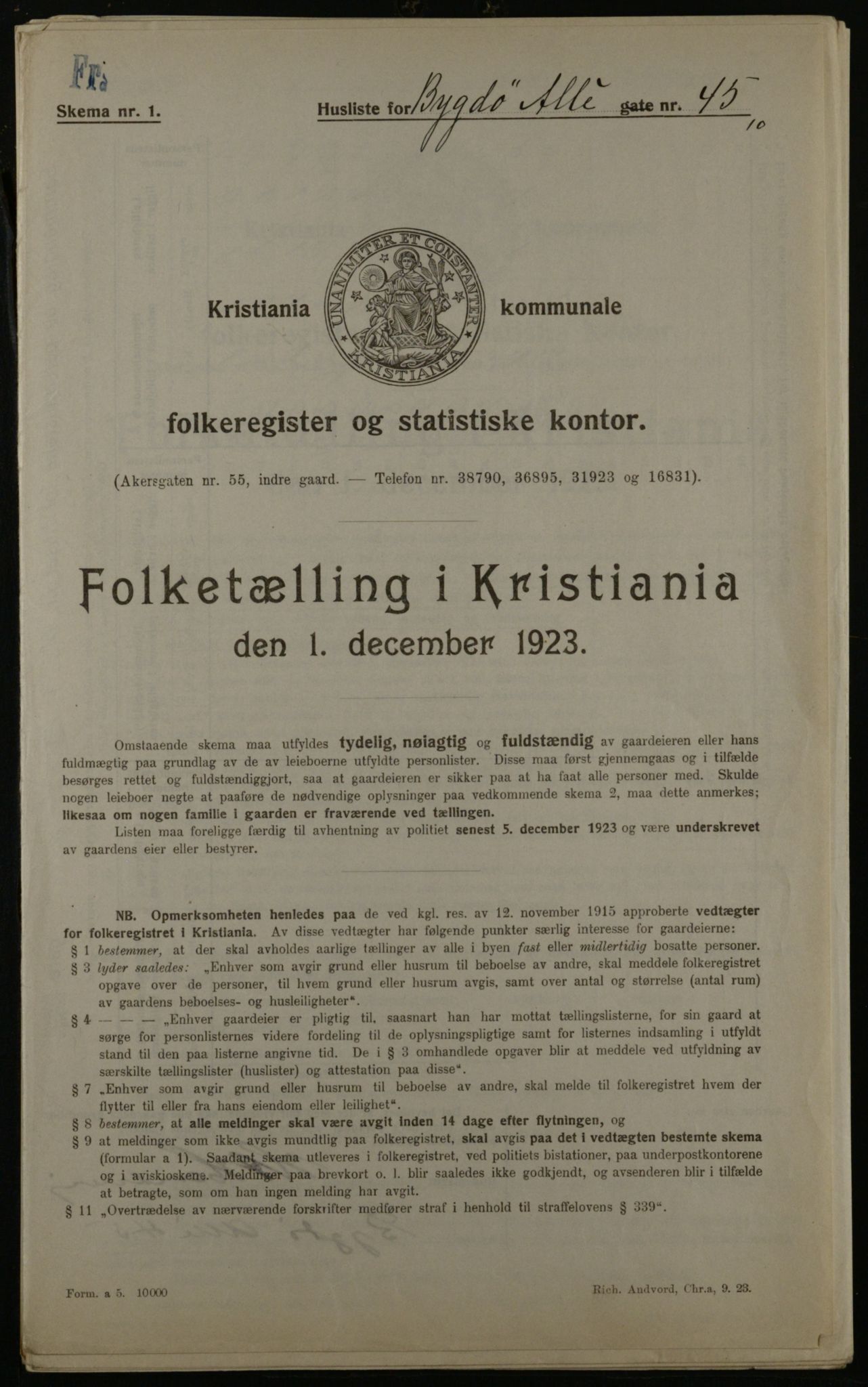 OBA, Kommunal folketelling 1.12.1923 for Kristiania, 1923, s. 11678