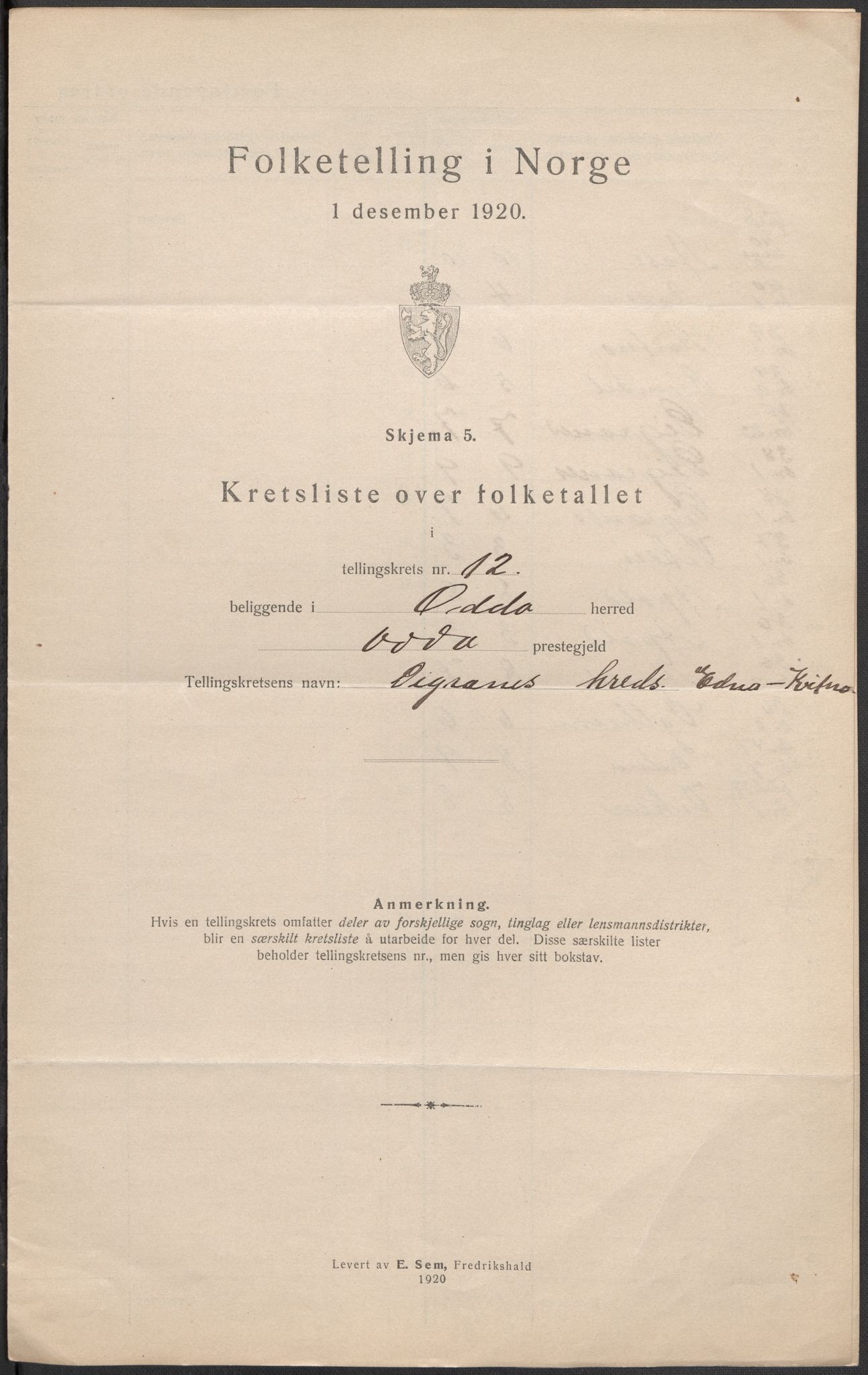 SAB, Folketelling 1920 for 1228 Odda herred, 1920, s. 39