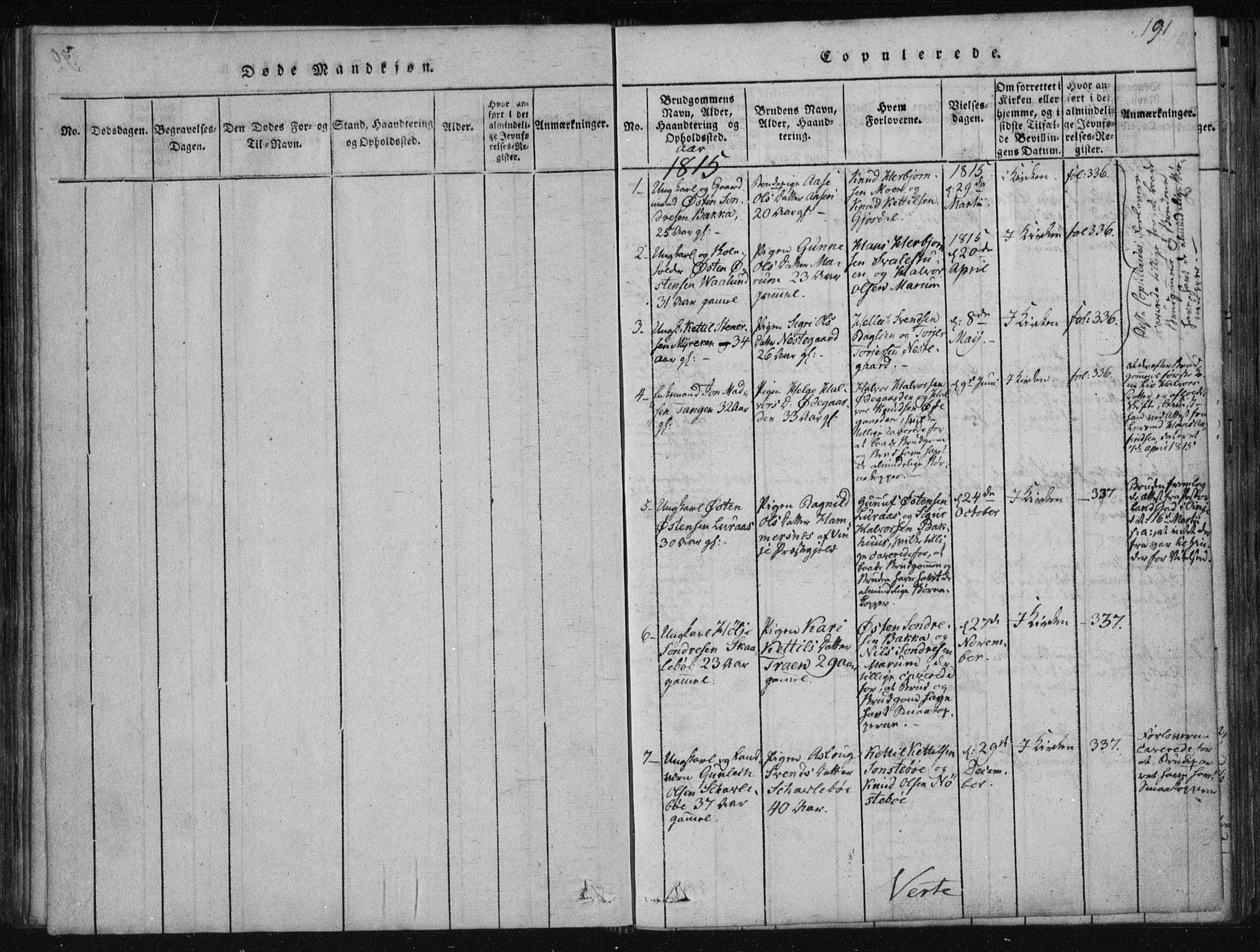 Tinn kirkebøker, AV/SAKO-A-308/F/Fa/L0004: Ministerialbok nr. I 4, 1815-1843, s. 190b-191a