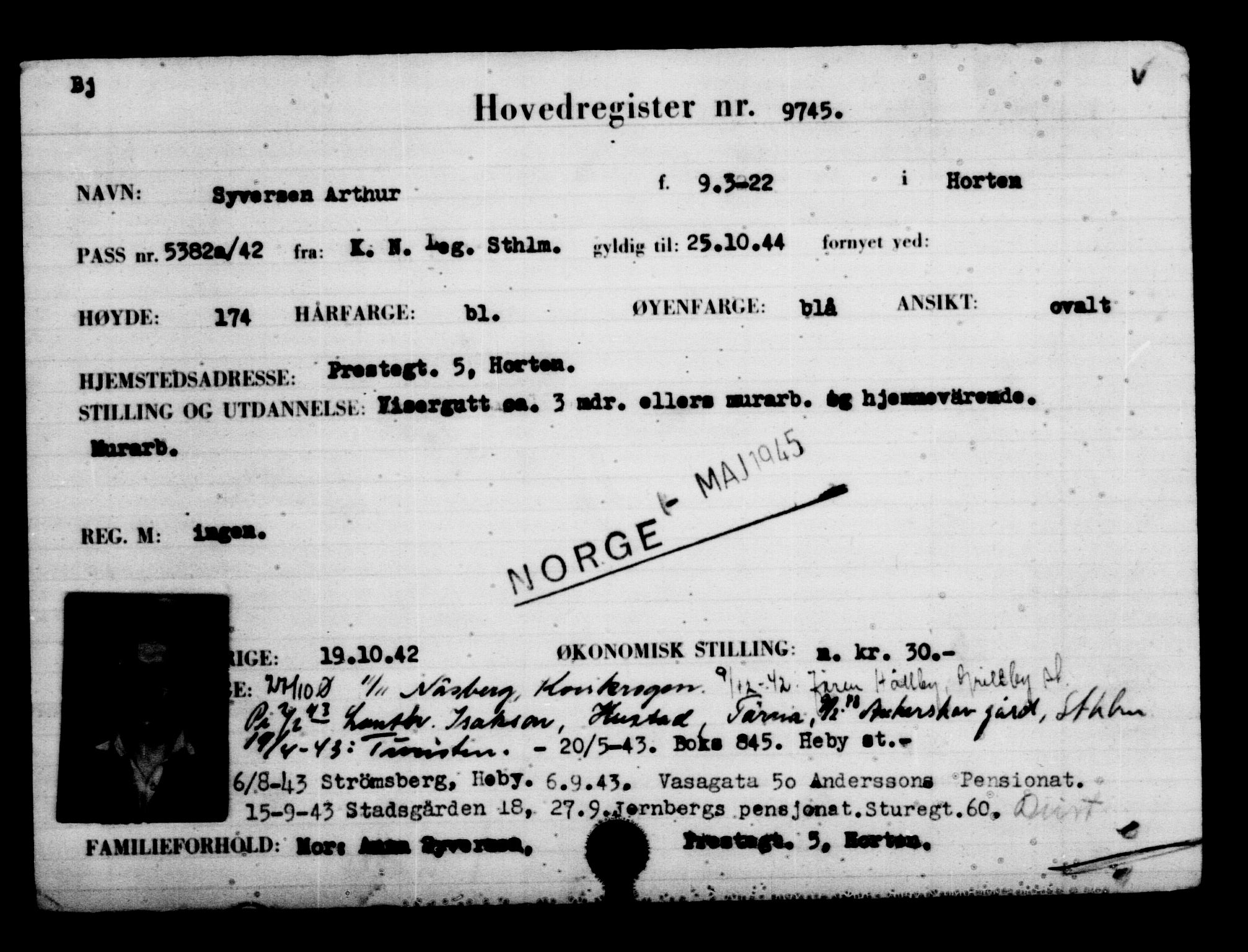 Utenriksstasjonene, Legasjonen i Stockholm, Flyktningkontoret, AV/RA-S-6753/V/Va/L0006: Kjesäterkartoteket, flyktninger med registreringsnr. 9400-12711, 1940-1945, s. 387