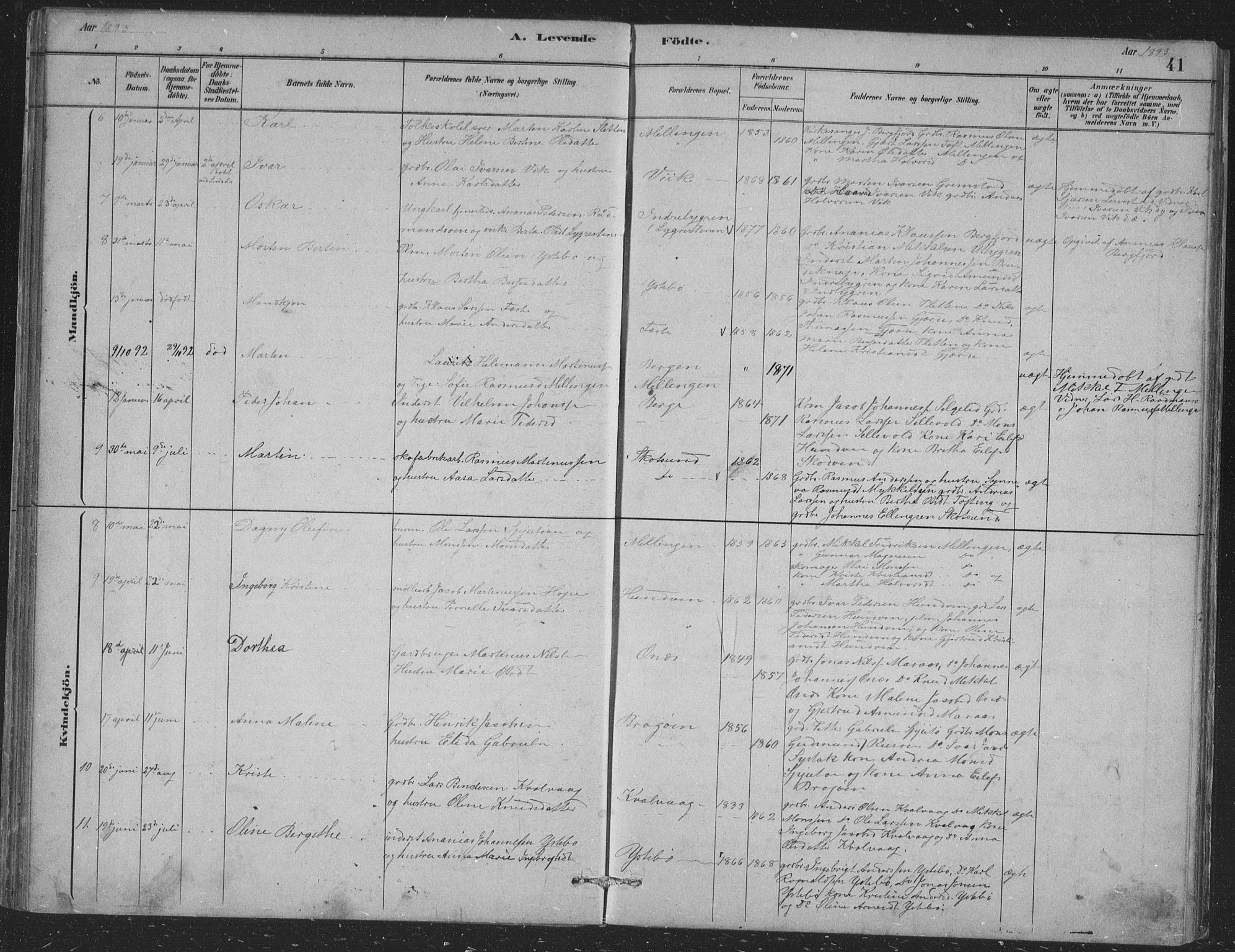 Alversund Sokneprestembete, AV/SAB-A-73901/H/Ha/Hab: Klokkerbok nr. B 3, 1881-1896, s. 41