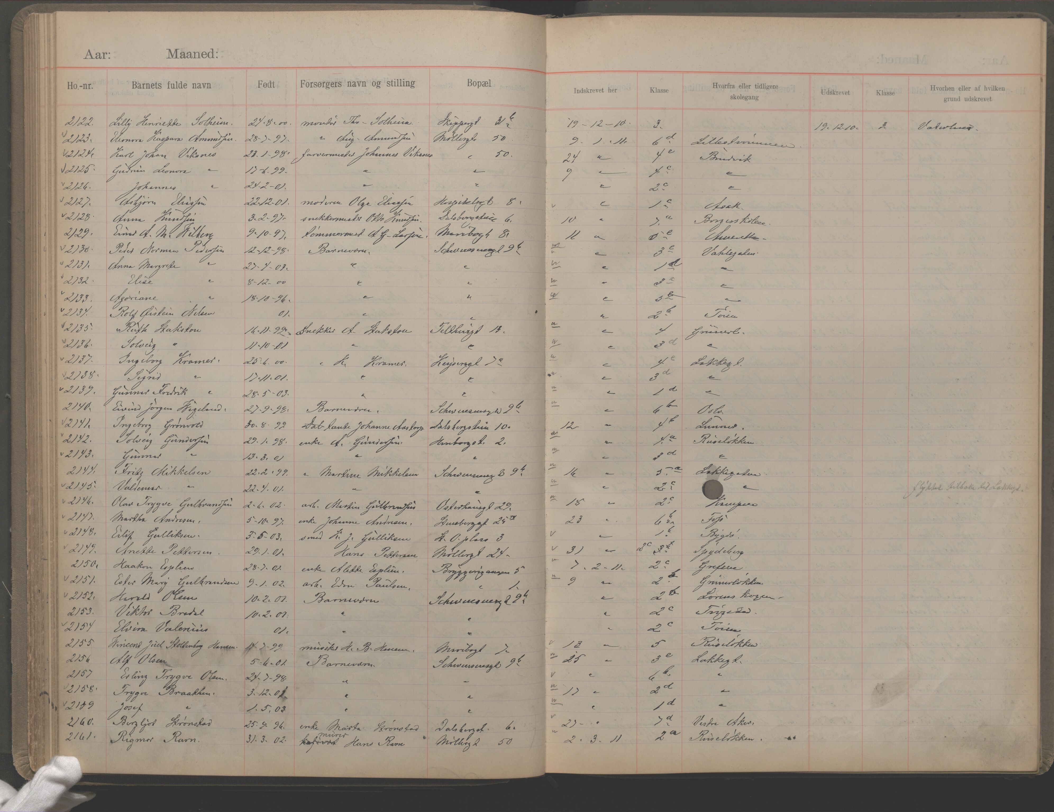 Møllergata skole, OBA/A-20129/F/Fa/L0002: Ut-/innskrivningsprotokoll, 1907-1932, s. 58