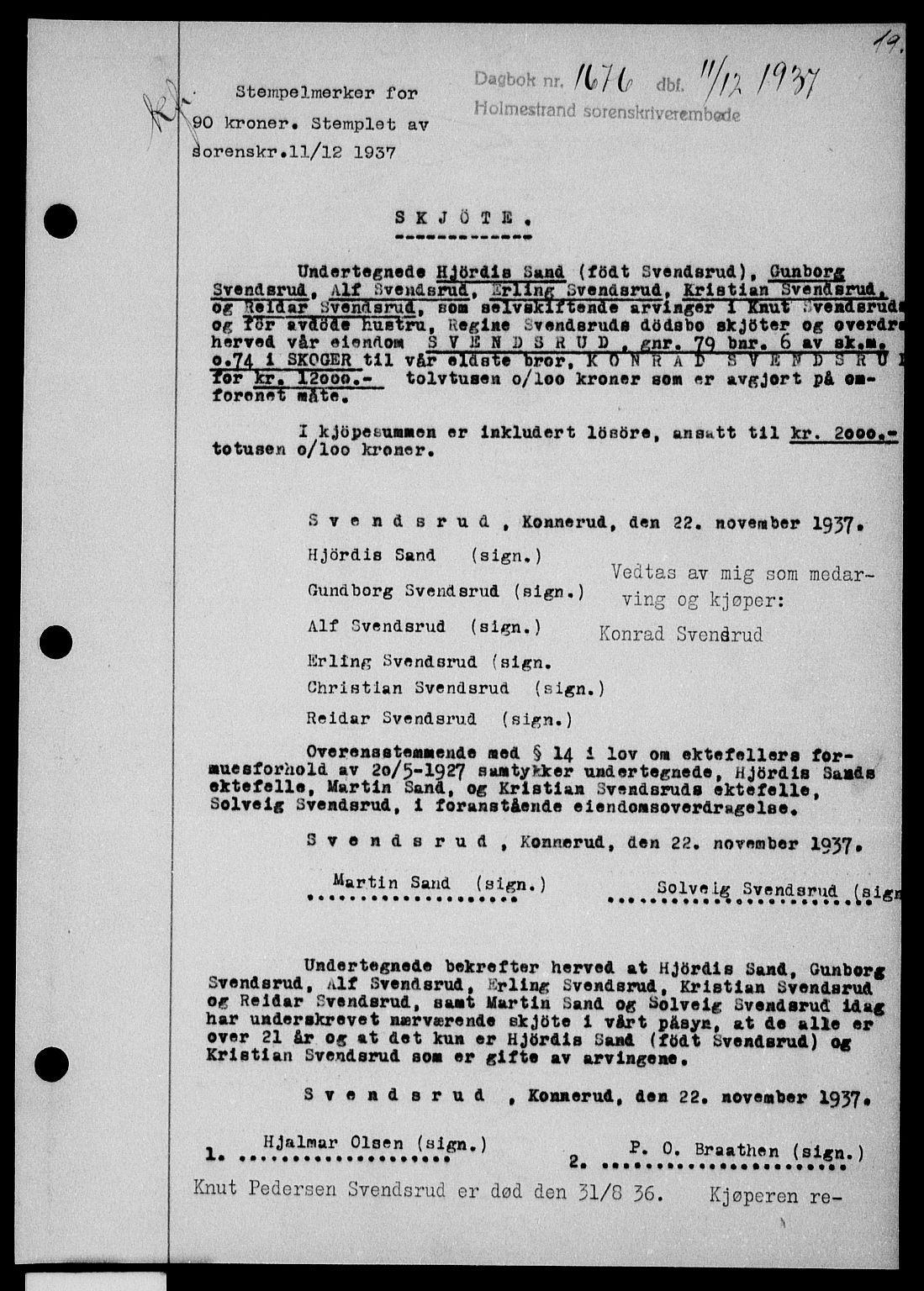 Holmestrand sorenskriveri, SAKO/A-67/G/Ga/Gaa/L0049: Pantebok nr. A-49, 1937-1938, Dagboknr: 1676/1937