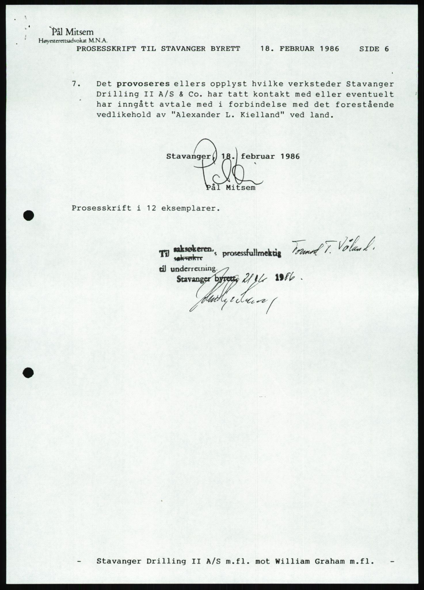 Pa 1503 - Stavanger Drilling AS, SAST/A-101906/Da/L0001: Alexander L. Kielland - Begrensningssak Stavanger byrett, 1986, s. 914