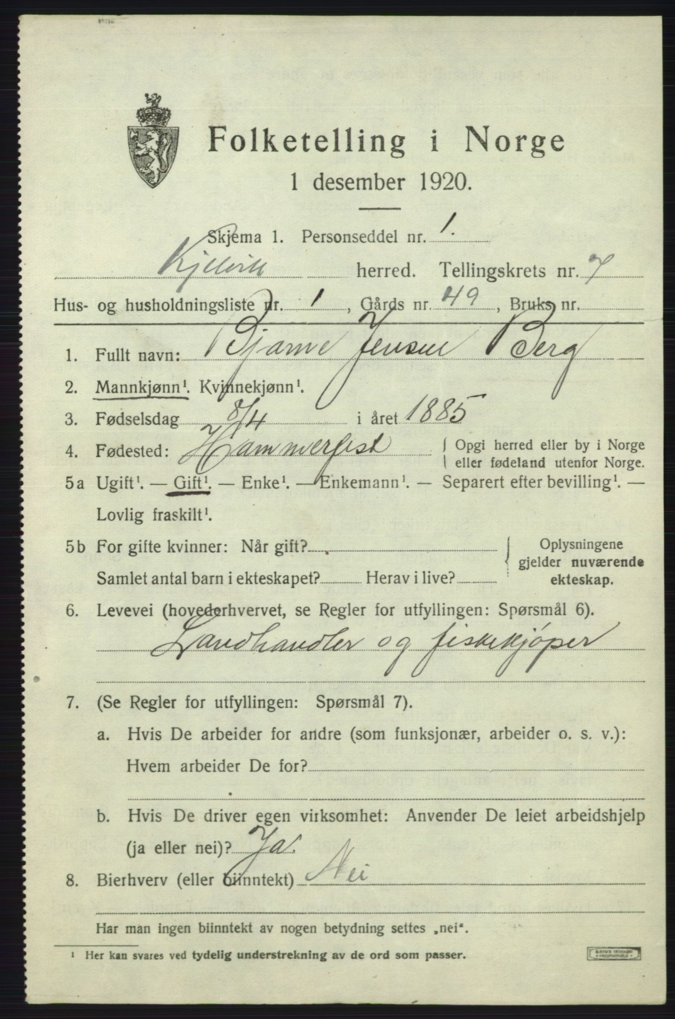 SATØ, Folketelling 1920 for 2019 Kjelvik herred, 1920, s. 5415