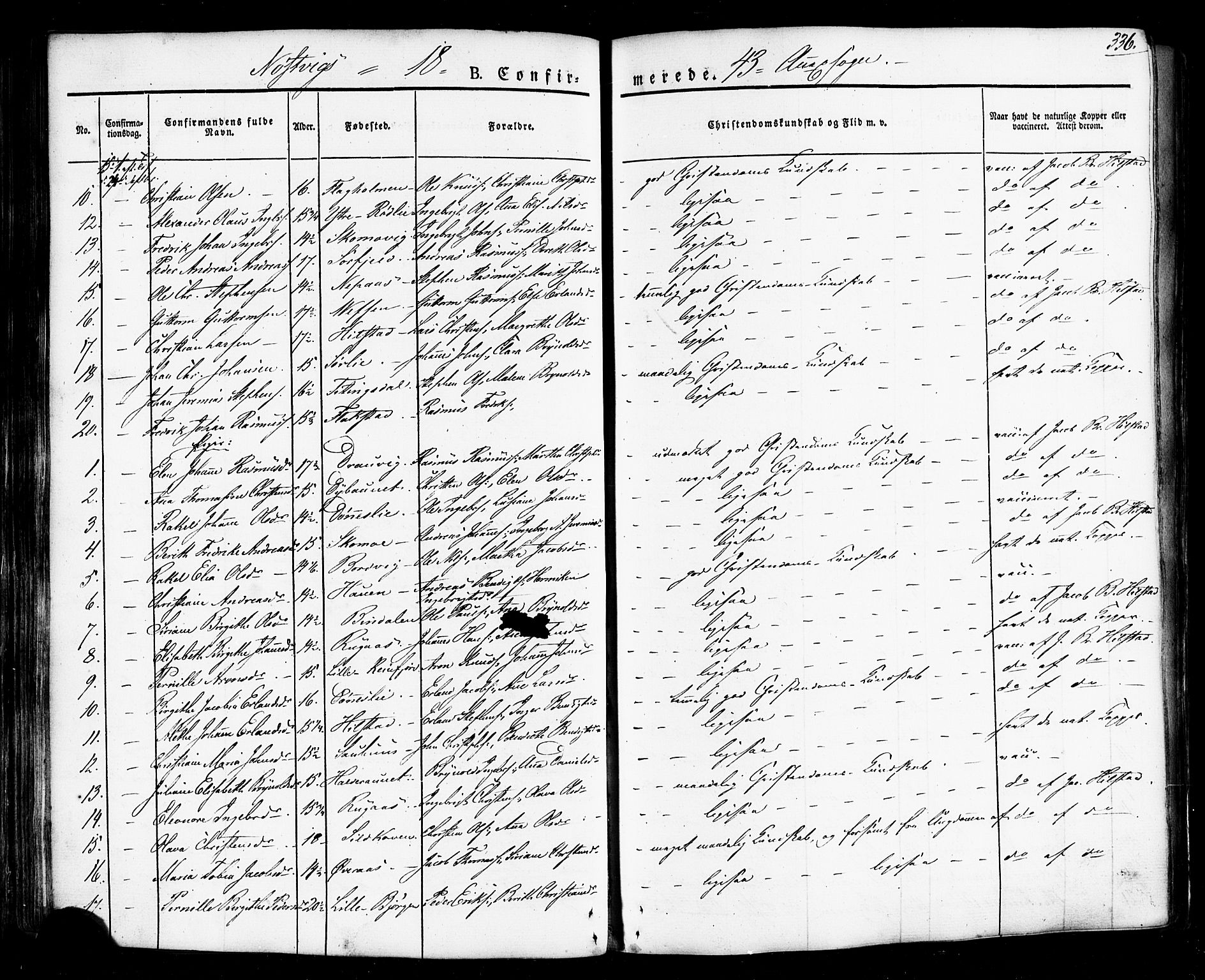 Ministerialprotokoller, klokkerbøker og fødselsregistre - Nordland, AV/SAT-A-1459/814/L0224: Ministerialbok nr. 814A05, 1834-1874, s. 336