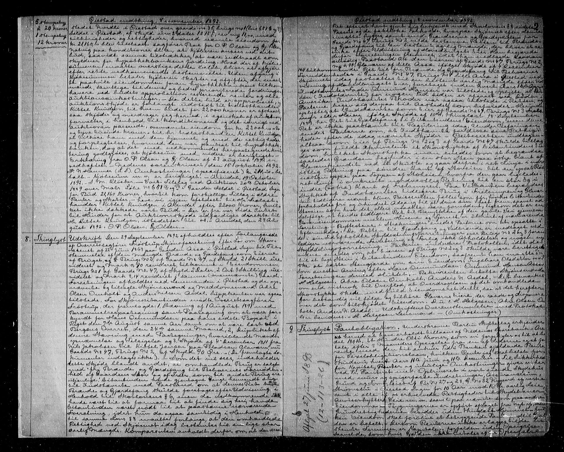 Nedenes sorenskriveri, SAK/1221-0006/G/Gb/Gba/L0015: Pantebok nr. 12, 1892-1896, s. 2