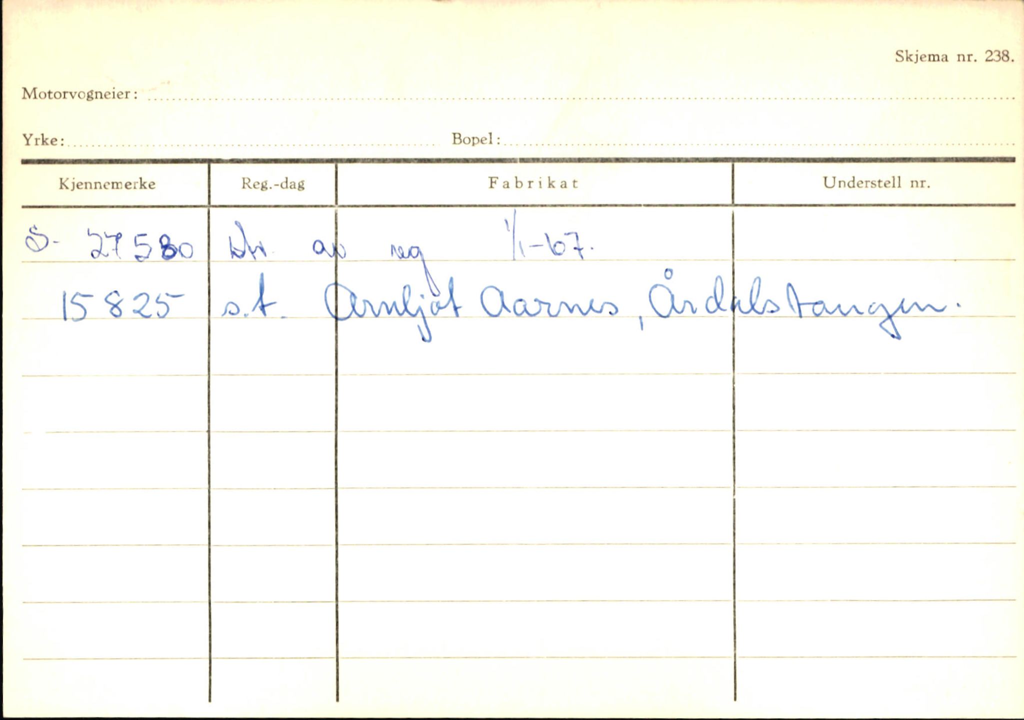 Statens vegvesen, Sogn og Fjordane vegkontor, AV/SAB-A-5301/4/F/L0145: Registerkort Vågsøy S-Å. Årdal I-P, 1945-1975, s. 889