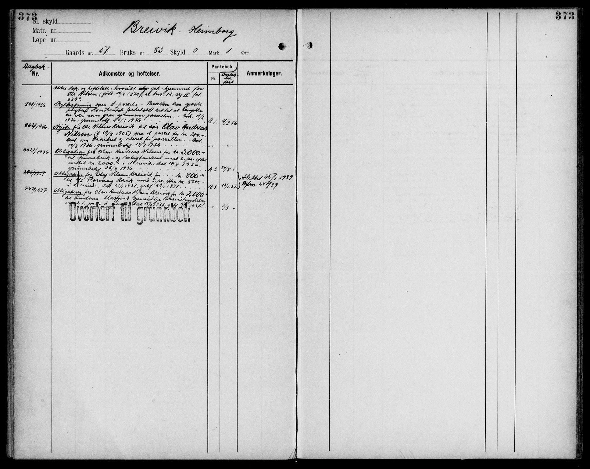 Midhordland sorenskriveri, AV/SAB-A-3001/1/G/Ga/Gab/L0109: Panteregister nr. II.A.b.109, s. 373