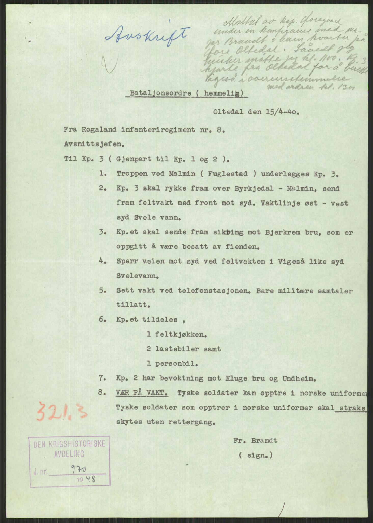 Forsvaret, Forsvarets krigshistoriske avdeling, AV/RA-RAFA-2017/Y/Yb/L0092: II-C-11-321-330  -  3. Divisjon., 1940, s. 93