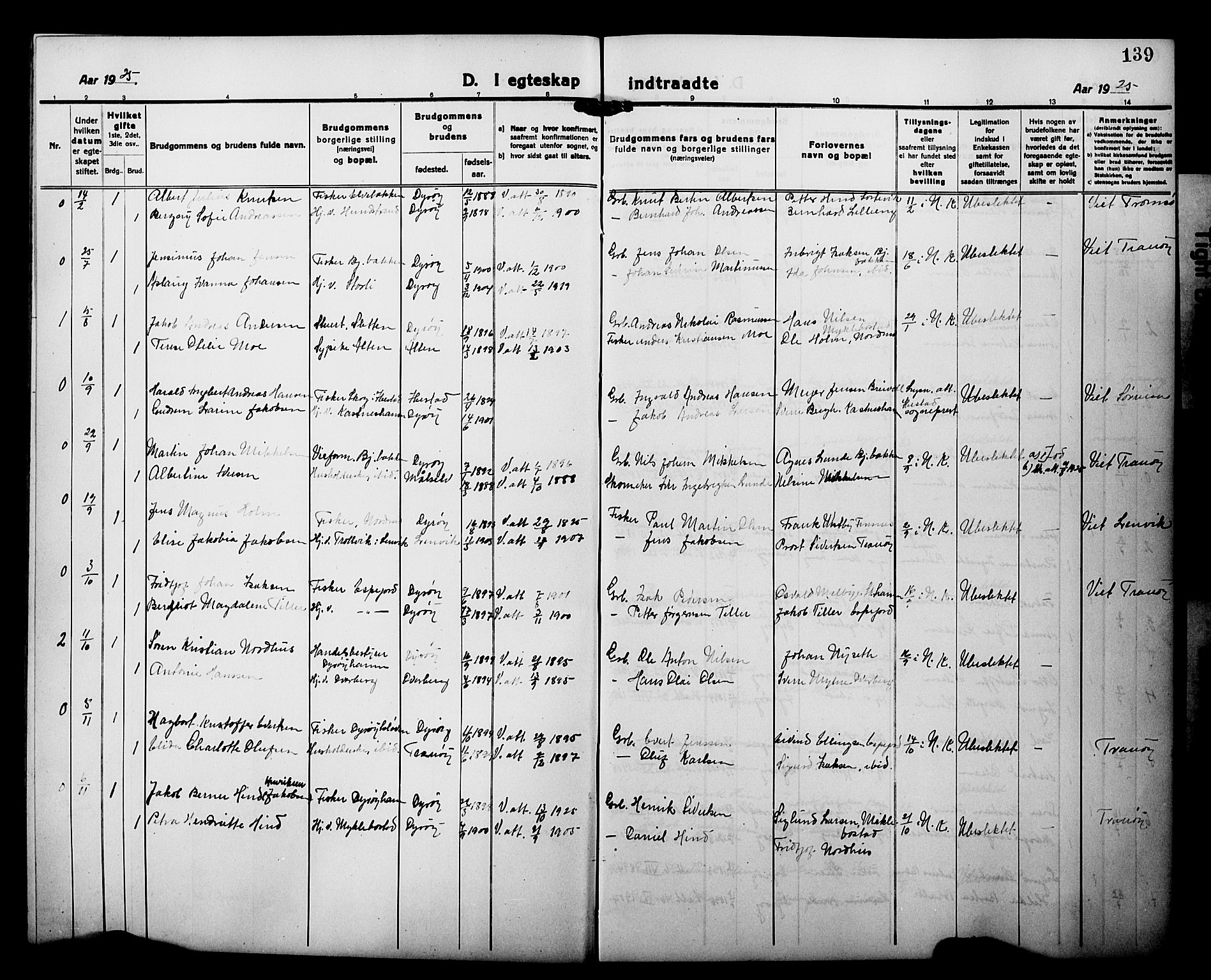 Tranøy sokneprestkontor, AV/SATØ-S-1313/I/Ia/Iab/L0015klokker: Klokkerbok nr. 15, 1918-1930, s. 139