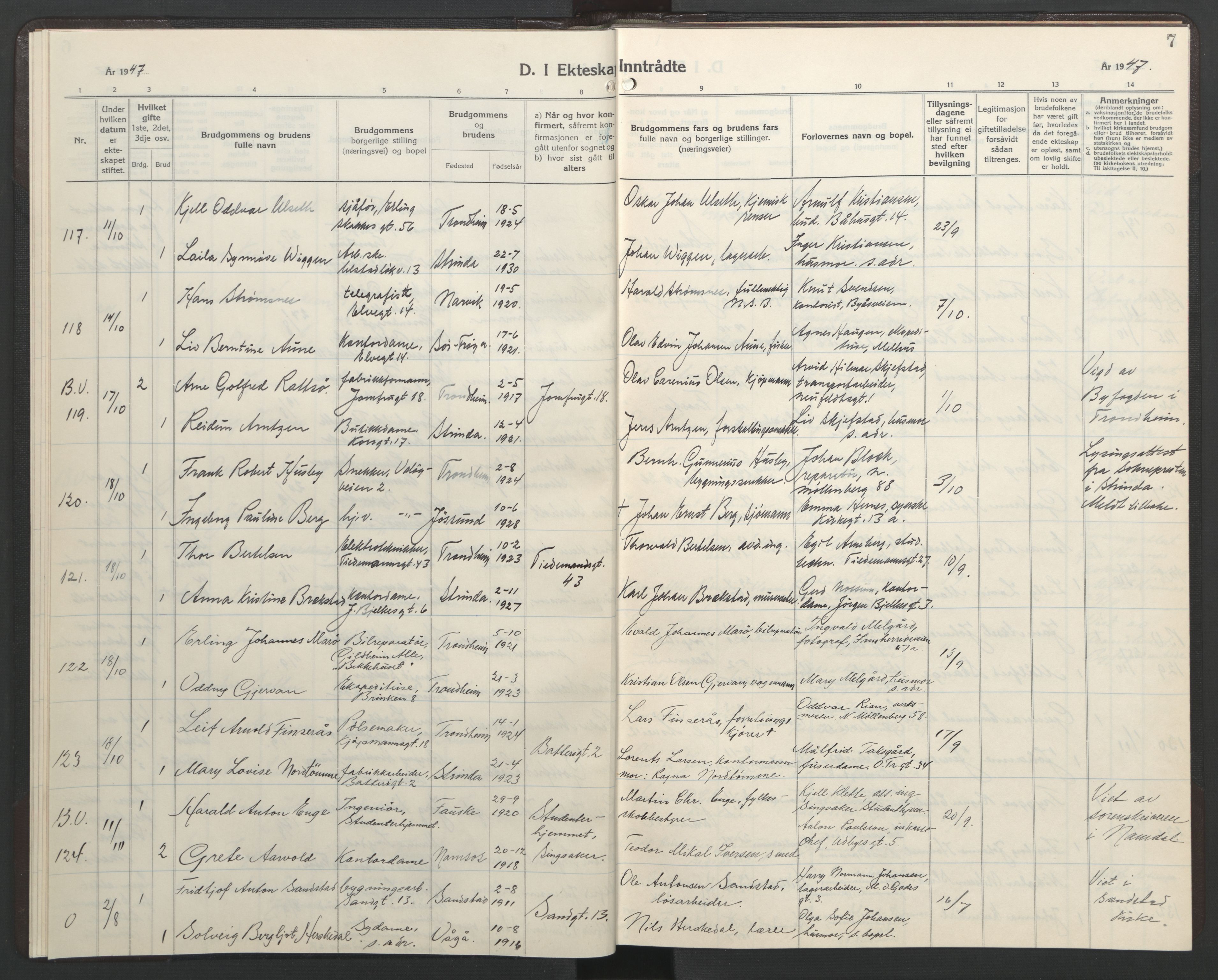 Ministerialprotokoller, klokkerbøker og fødselsregistre - Sør-Trøndelag, AV/SAT-A-1456/602/L0155: Klokkerbok nr. 602C23, 1947-1950, s. 7