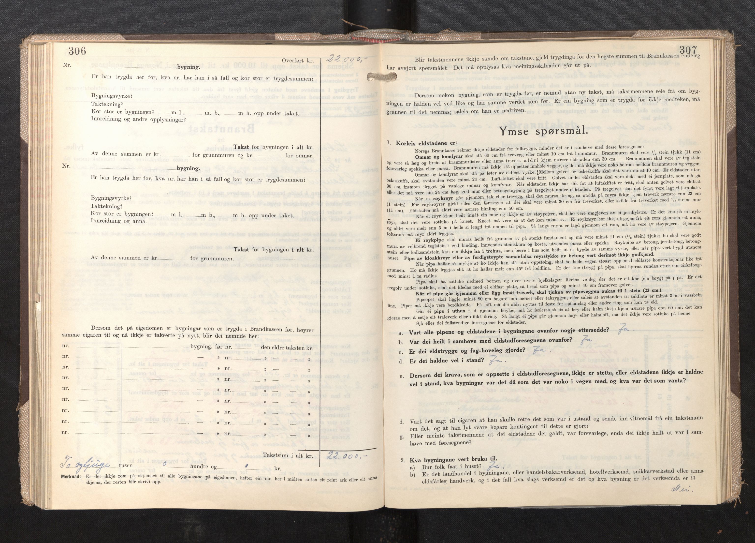 Lensmannen i Leikanger, AV/SAB-A-29201/0012/L0009: Branntakstprotokoll, skjematakst, 1946-1952, s. 306-307