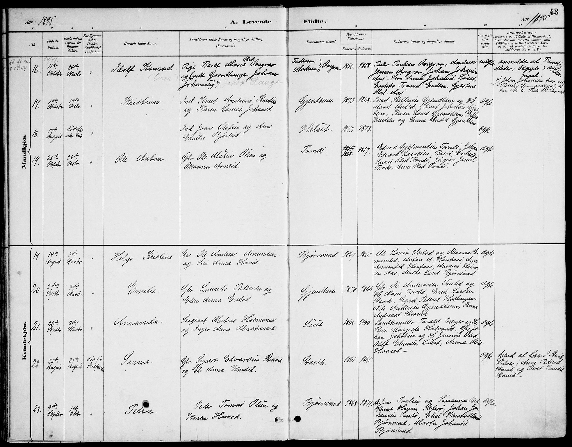 Ministerialprotokoller, klokkerbøker og fødselsregistre - Møre og Romsdal, AV/SAT-A-1454/565/L0750: Ministerialbok nr. 565A04, 1887-1905, s. 43