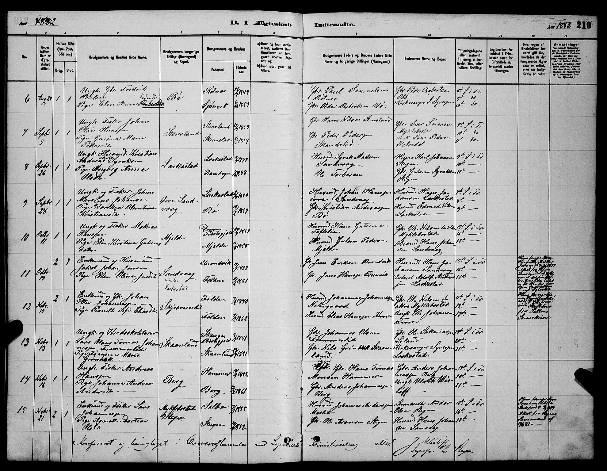 Ministerialprotokoller, klokkerbøker og fødselsregistre - Nordland, AV/SAT-A-1459/855/L0816: Klokkerbok nr. 855C05, 1879-1894, s. 219