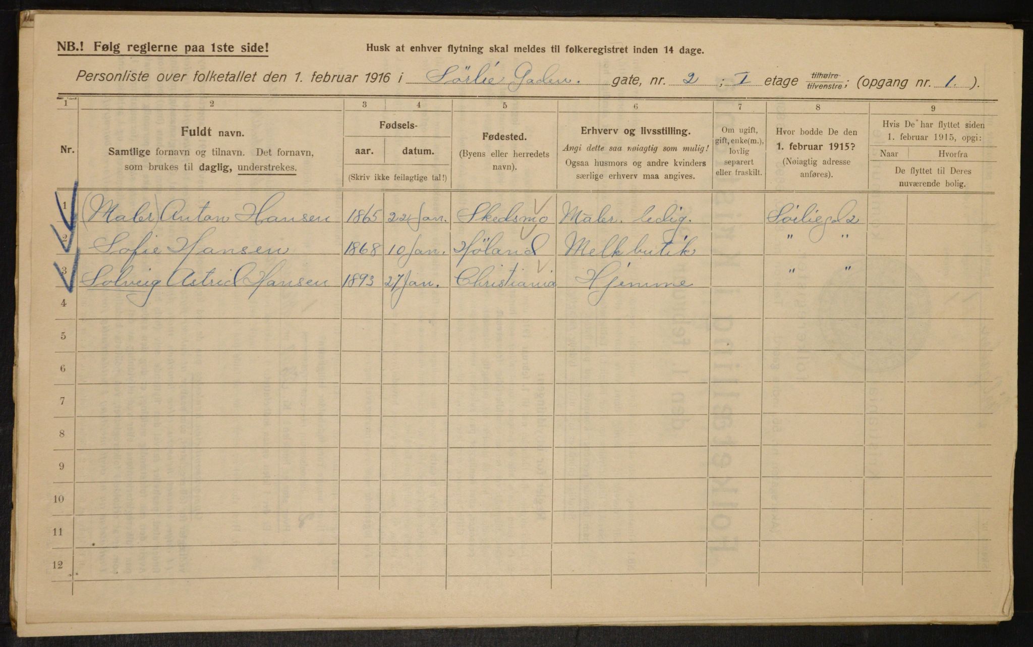 OBA, Kommunal folketelling 1.2.1916 for Kristiania, 1916, s. 109408