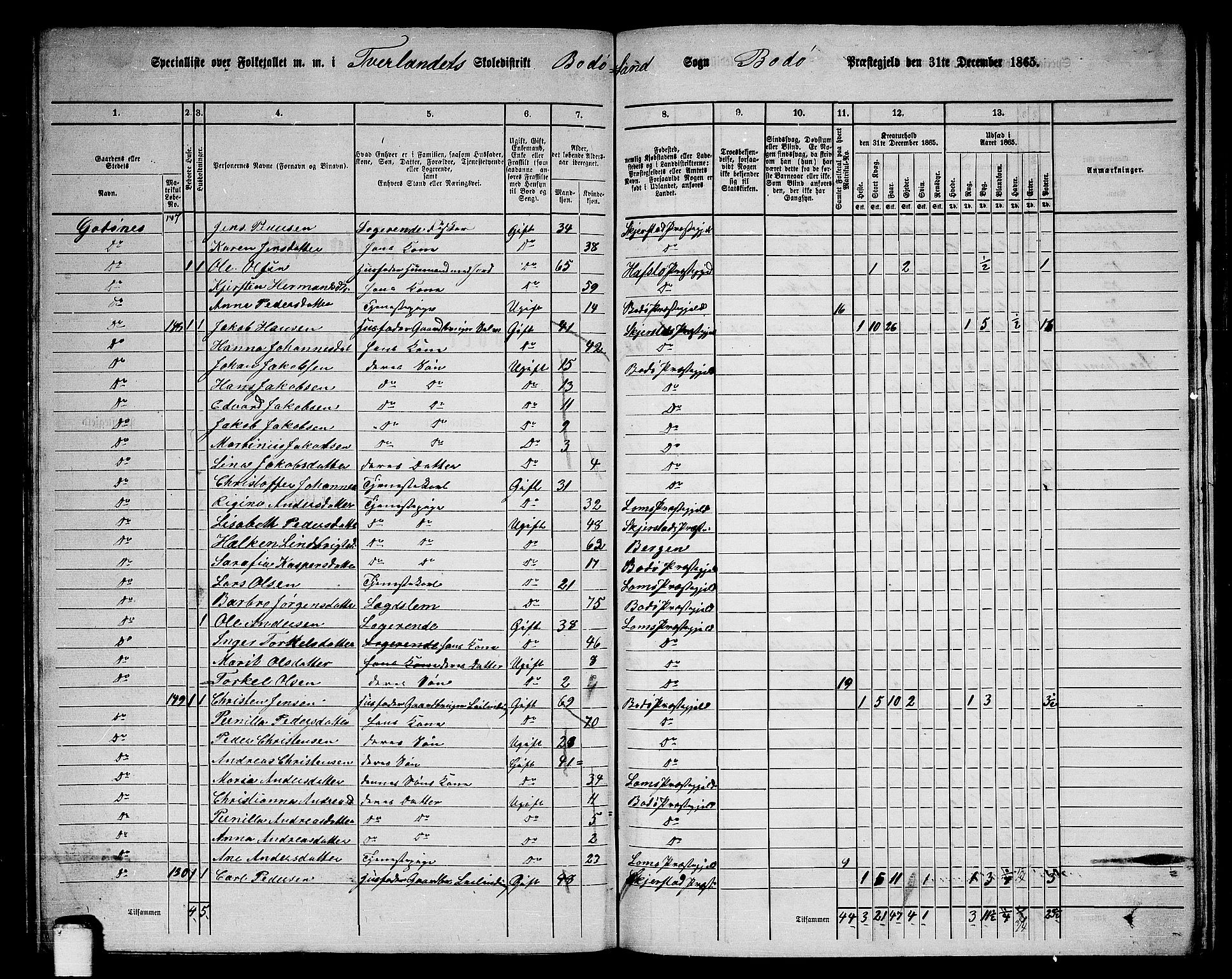 RA, Folketelling 1865 for 1843L Bodø prestegjeld, Bodø landsokn, 1865, s. 87