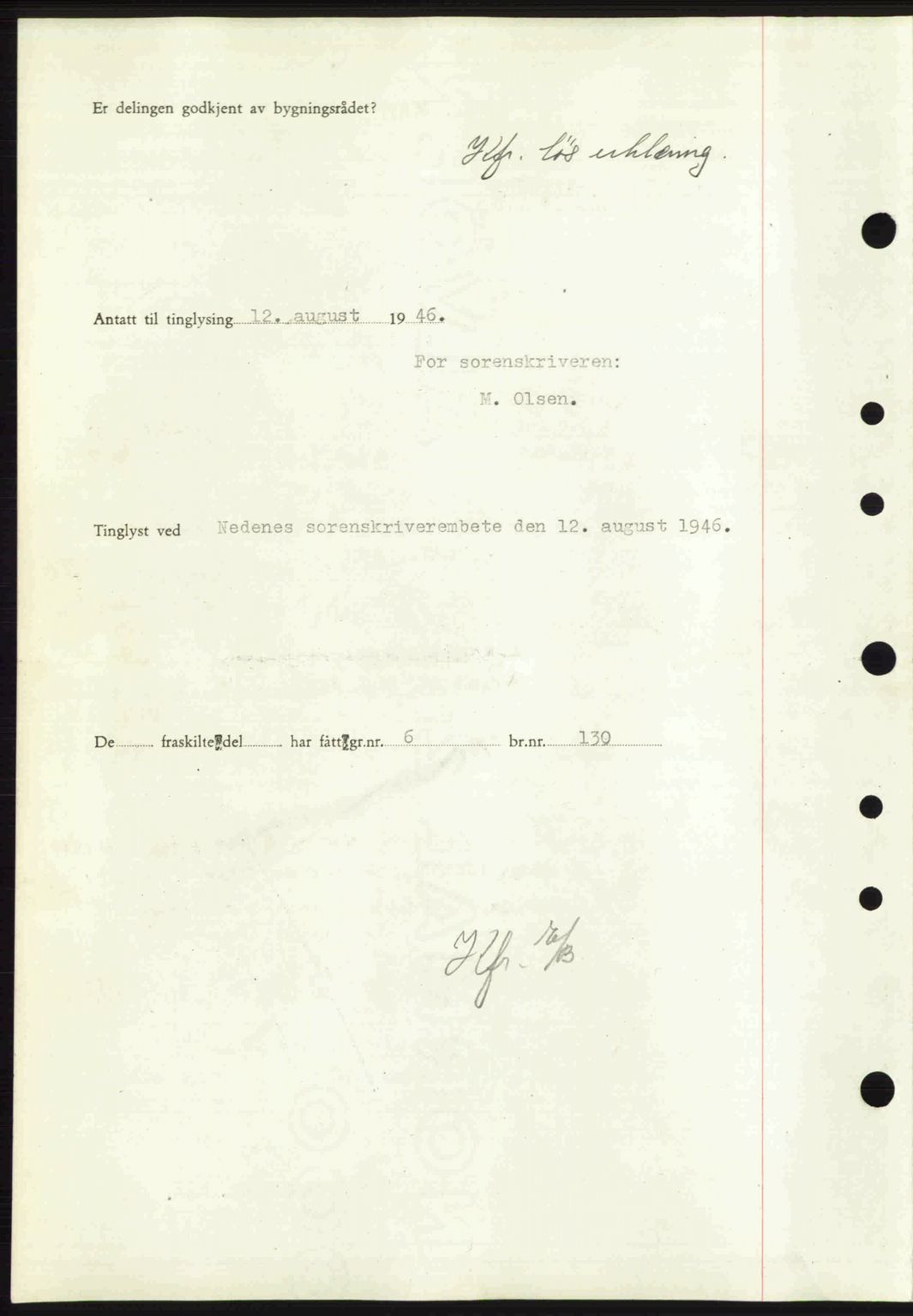 Nedenes sorenskriveri, SAK/1221-0006/G/Gb/Gba/L0055: Pantebok nr. A7, 1946-1946, Dagboknr: 918/1946