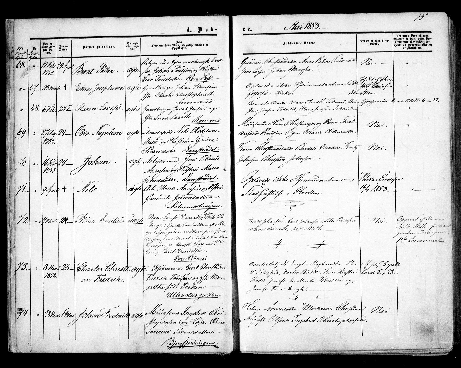 Aker prestekontor kirkebøker, AV/SAO-A-10861/F/L0020: Ministerialbok nr. 20, 1853-1857, s. 15
