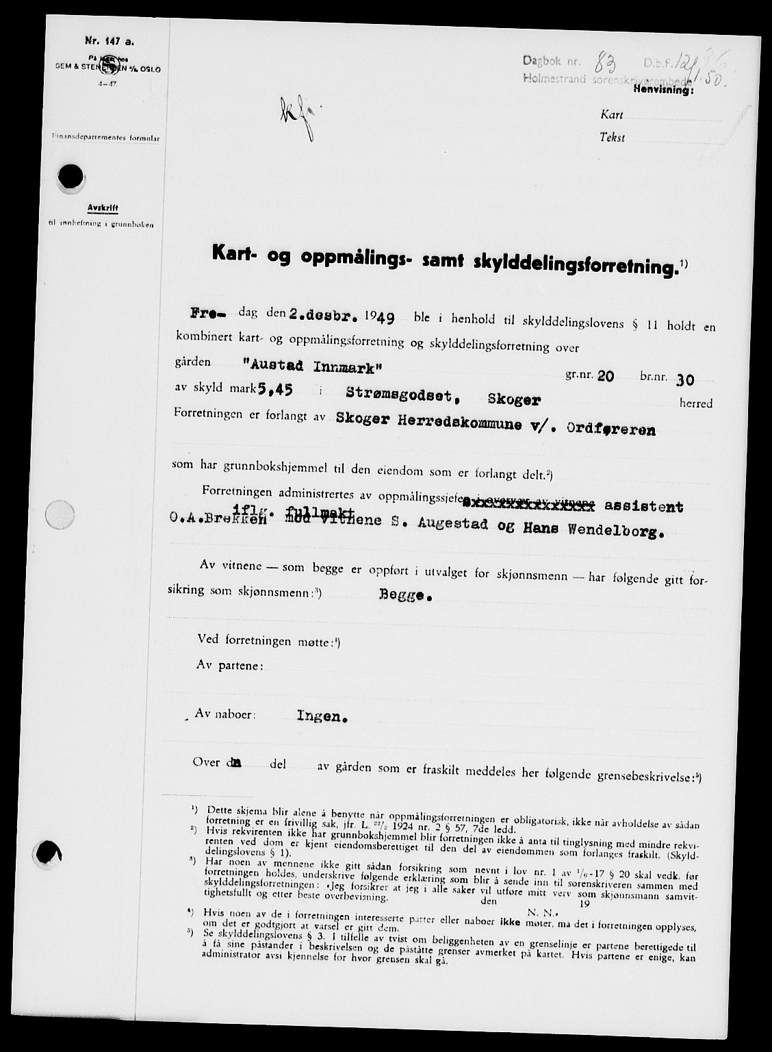 Holmestrand sorenskriveri, SAKO/A-67/G/Ga/Gaa/L0068: Pantebok nr. A-68, 1949-1950, Dagboknr: 83/1950