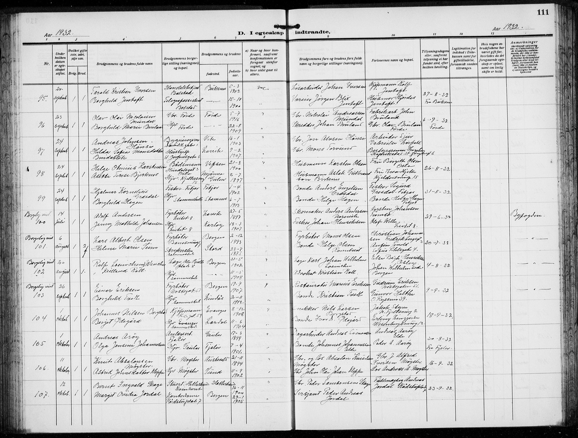 Domkirken sokneprestembete, AV/SAB-A-74801/H/Hab/L0034: Klokkerbok nr. D 6, 1924-1941, s. 111