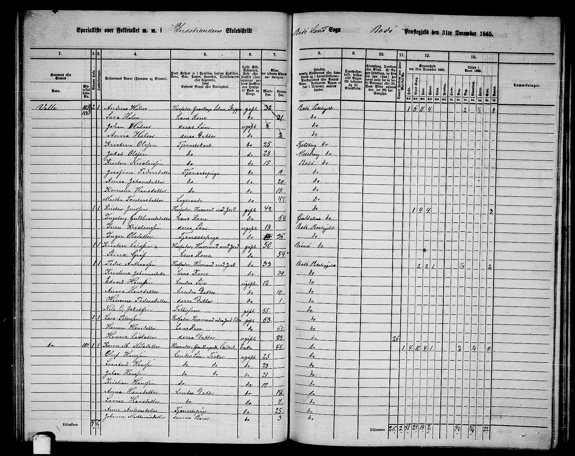 RA, Folketelling 1865 for 1843L Bodø prestegjeld, Bodø landsokn, 1865, s. 66