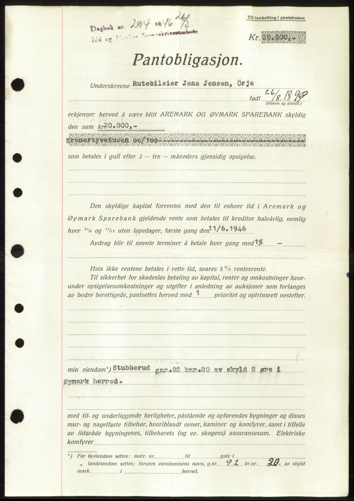 Idd og Marker sorenskriveri, SAO/A-10283/G/Gb/Gbc/L0003: Pantebok nr. B4-9b, 1946-1946, Tingl.dato: 26.03.1946