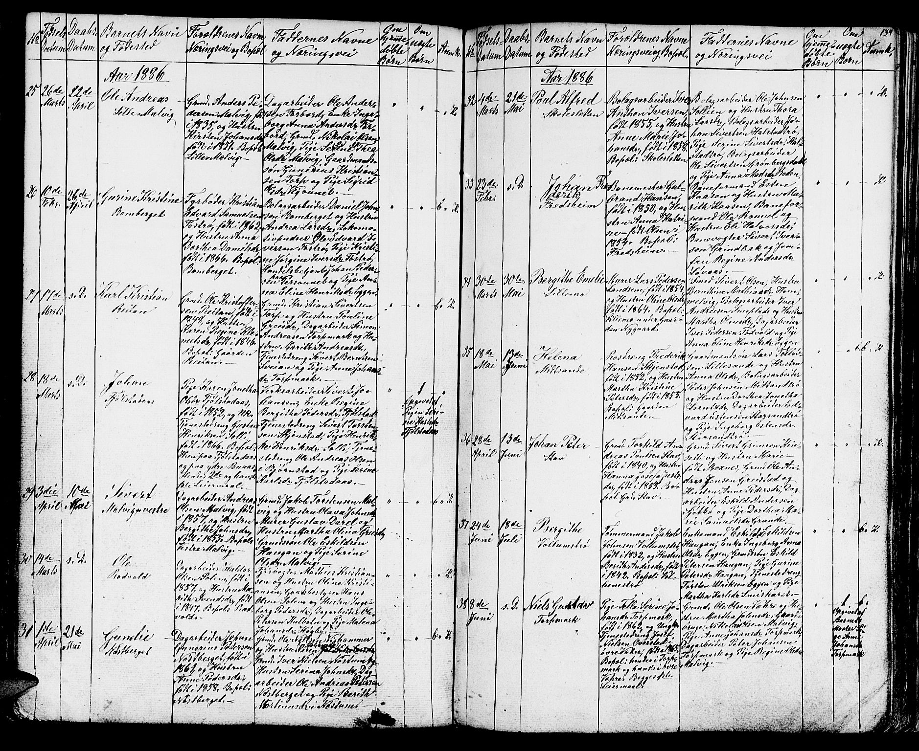 Ministerialprotokoller, klokkerbøker og fødselsregistre - Sør-Trøndelag, SAT/A-1456/616/L0422: Klokkerbok nr. 616C05, 1850-1888, s. 134